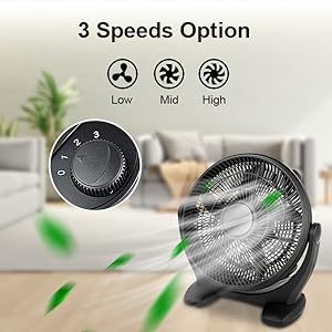 18 Inch 3 Speed Quiet Plastic Floor Fan - Indoor Outdoor Cooling for Home, Office, Commercial, Greenhouse & Patio Use - Energy Efficient Black Standing Fan