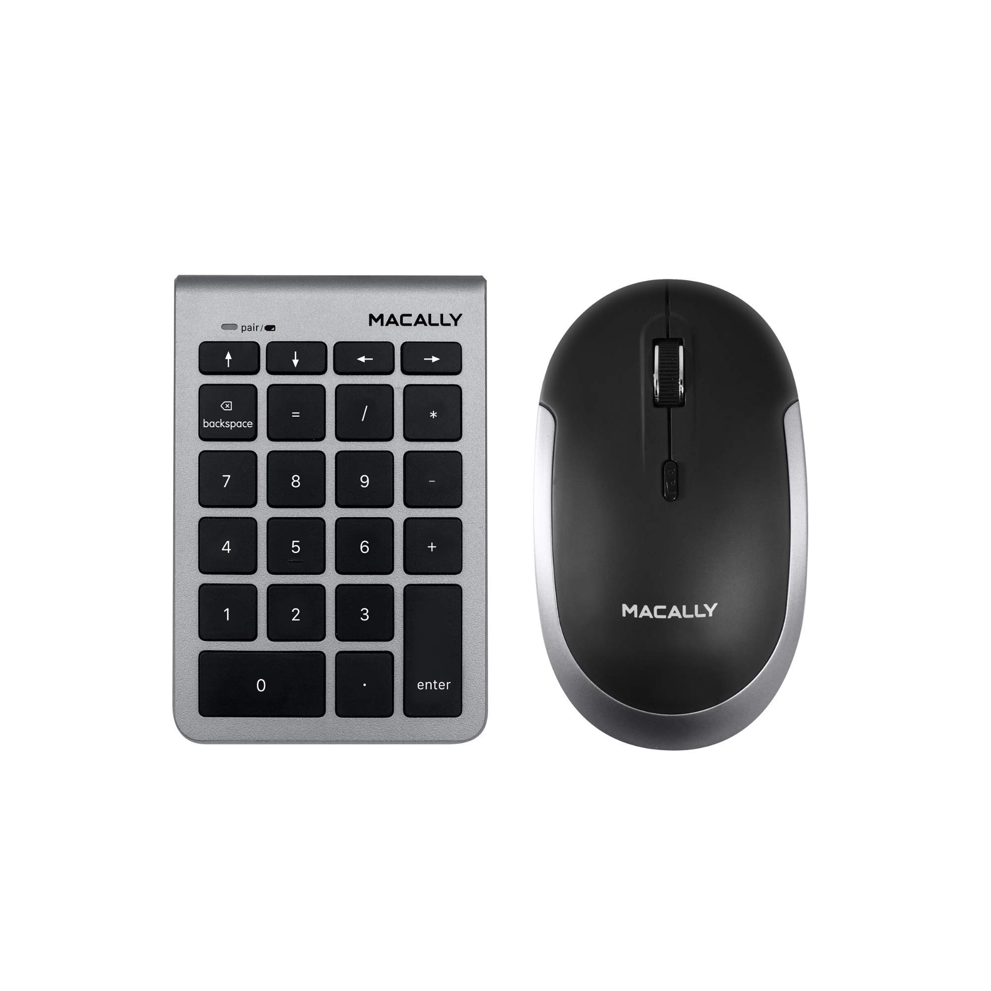 Macally Wireless Numeric Keypad & Silent Mouse Combo - Ergonomic Bluetooth Keyboard & Quiet Click Mouse for Laptop, PC, Mac - Perfect for Office Work, Accounting, Data Entry & Home Computing