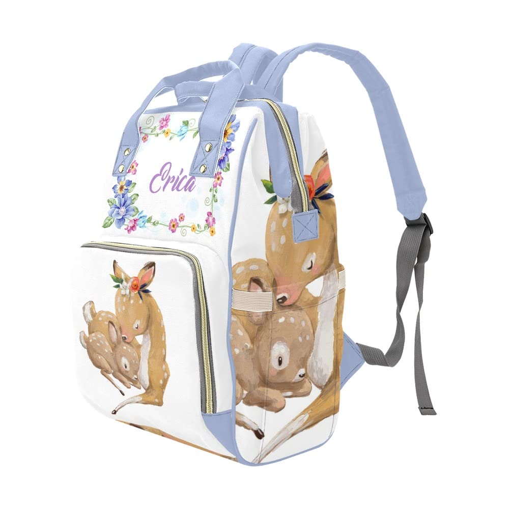 Personalized Name Diaper Bag Tote - Custom Waterproof Nursing Backpack for Moms | Mother Deer with Kid Design | Perfect for Travel, Outdoor & Baby Care Essentials