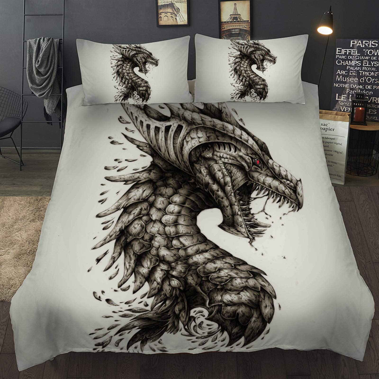 3D Dragon Duvet Cover - Queen Size Polyester Bedding Set for Fantasy Themed Bedrooms