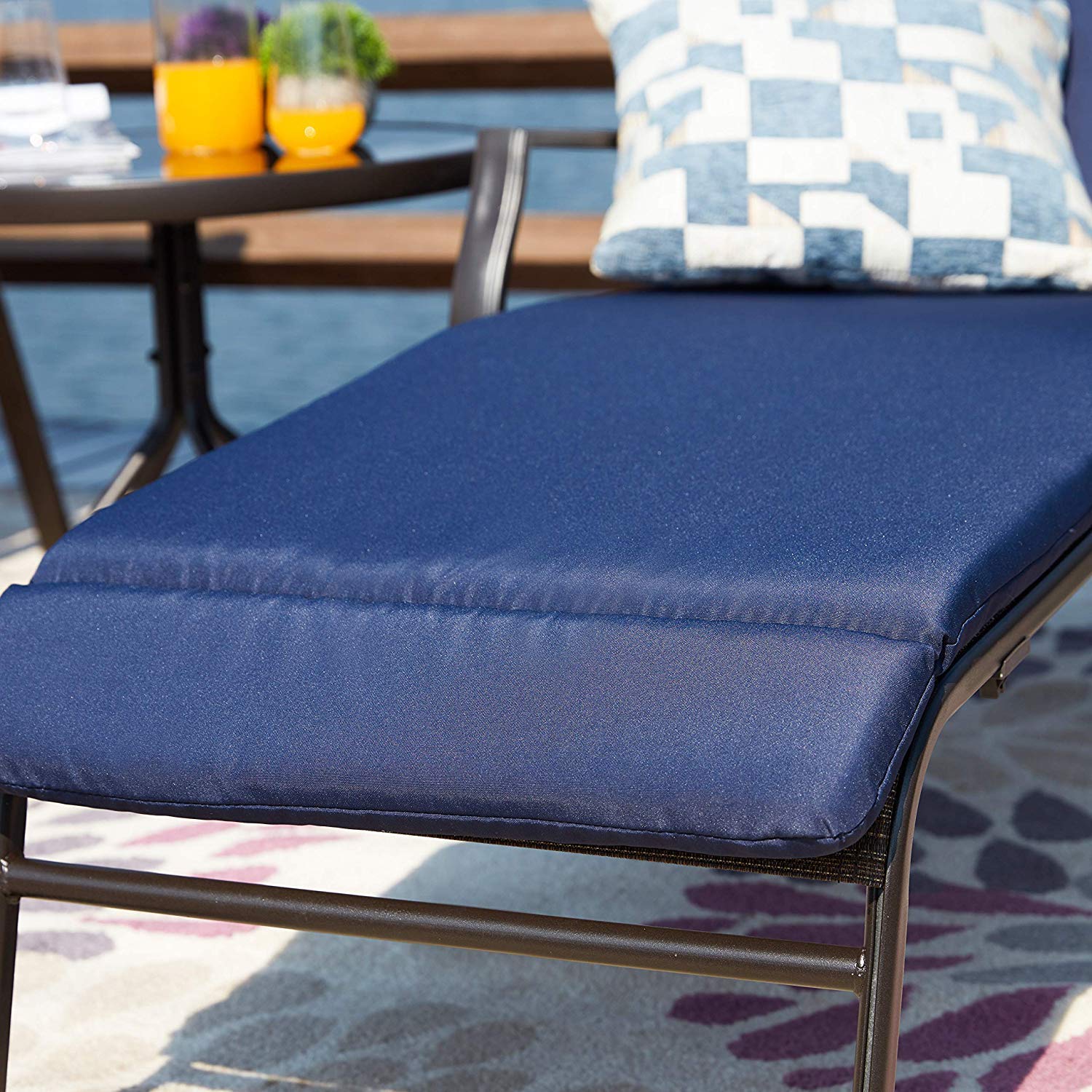 Premium Outdoor Lounge Chair Set - Adjustable Metal Patio Chaise Lounge with Folding Table (3-Piece, Blue) for Backyard, Poolside, Beach & Camping Comfort