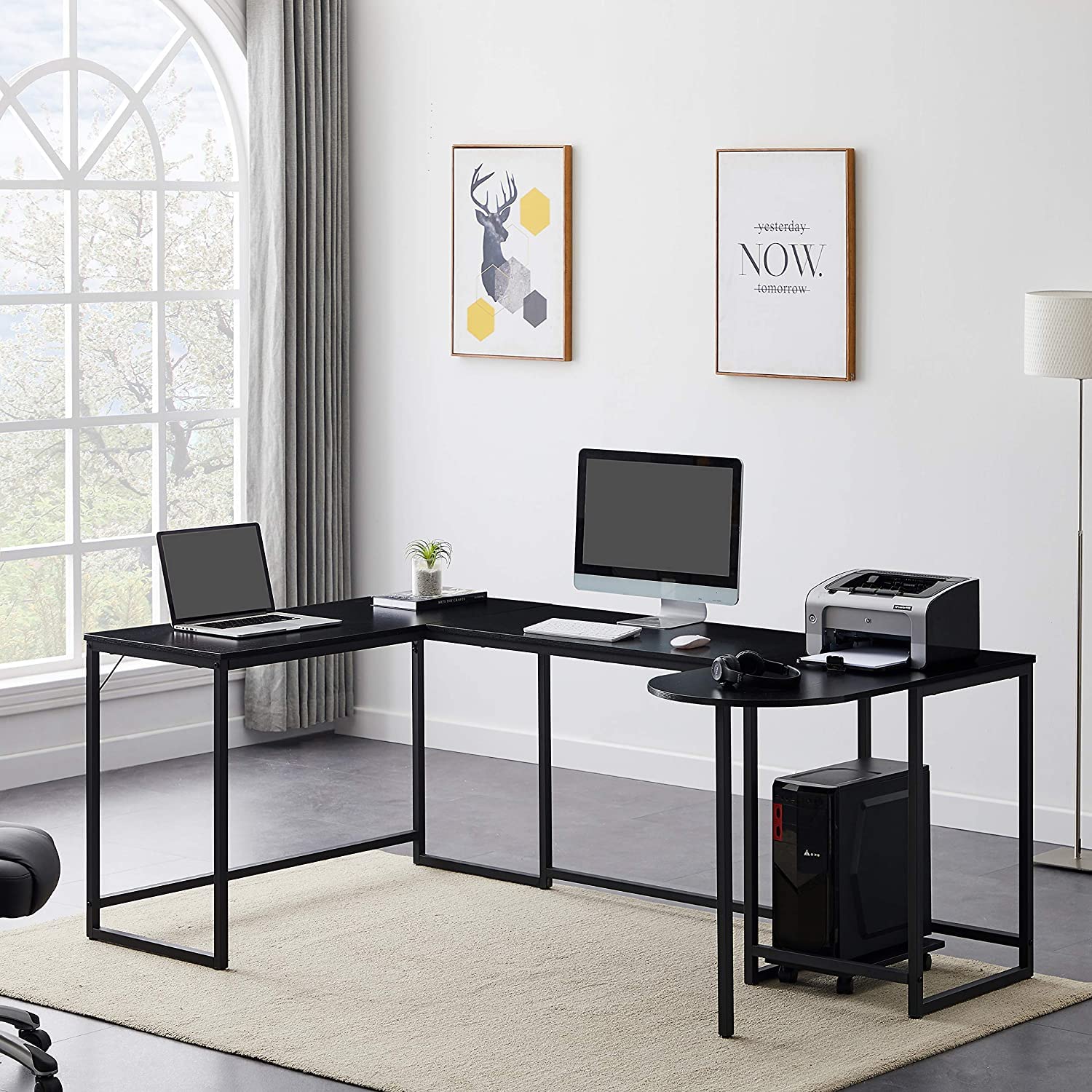 Ergonomic U-Shaped Computer Desk with CPU Stand - 78.7