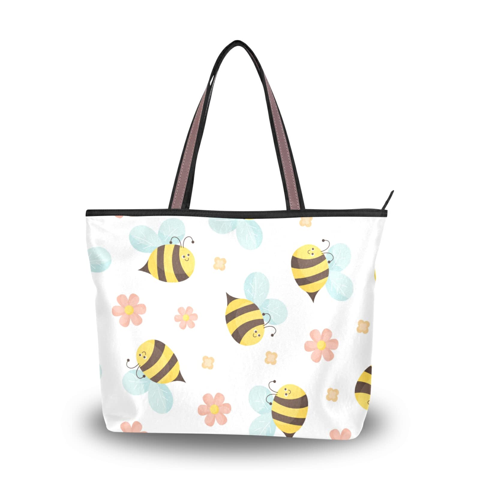 Anime Bees Tote Bag for Women - Large Capacity Zippered Grocery Bag with Aesthetic Design - Perfect for Shopping, Travel & Daily Use (2 Size Options)
