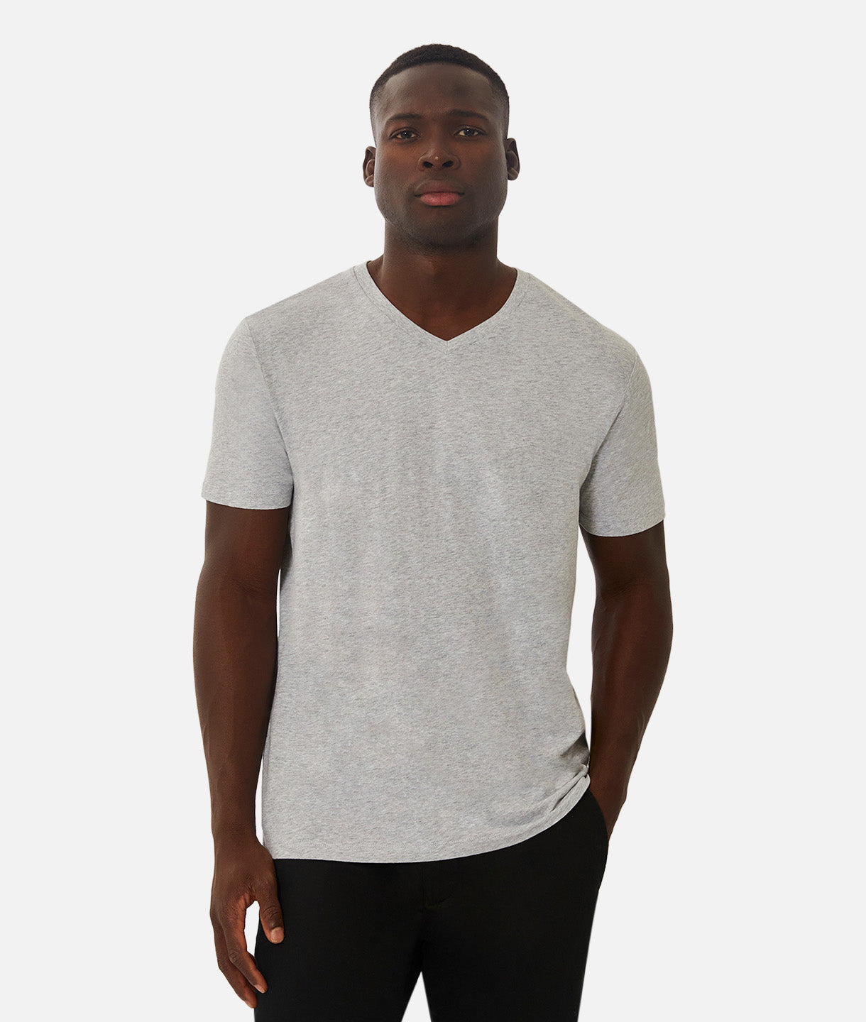 Premium Basic V-Neck T-Shirt for Men - Soft Light Grey Marle Cotton Blend - Casual Wear & Layering Essential