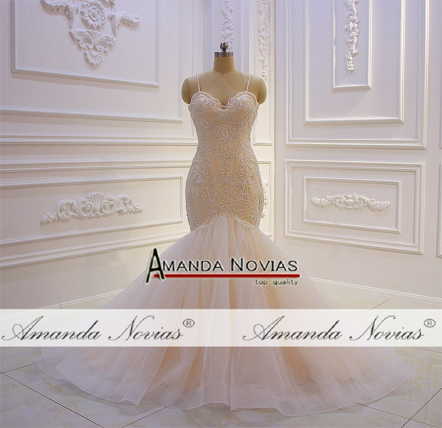 2021 New Model Spaghetti Strap Beaded Lace Mermaid Wedding Dress NS3449 | Elegant Bridal Gown for Beach, Church & Formal Weddings