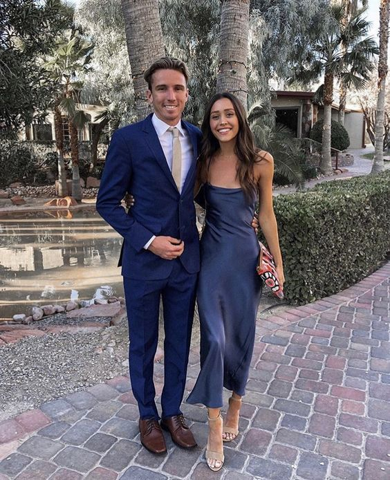 Elegant Navy Blue Midi Bridesmaid Dress for Weddings & Prom - Flattering A-Line Gown J3757 | Perfect for Formal Events, Evening Parties & Special Occasions