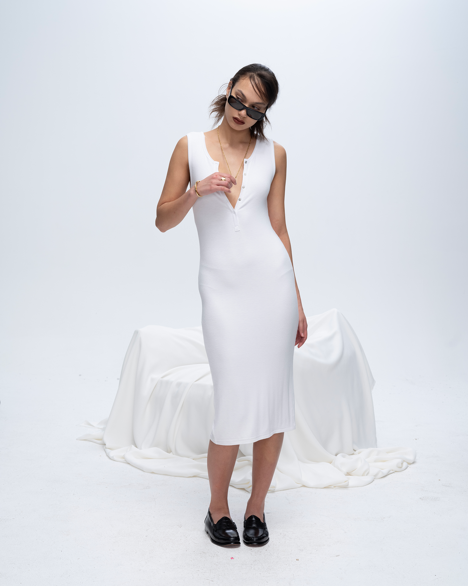 Modal Rib Sleeveless Henley Dress for Women - Soft Comfortable White Summer Dress - Perfect for Casual Outings, Beach Vacations and Date Nights