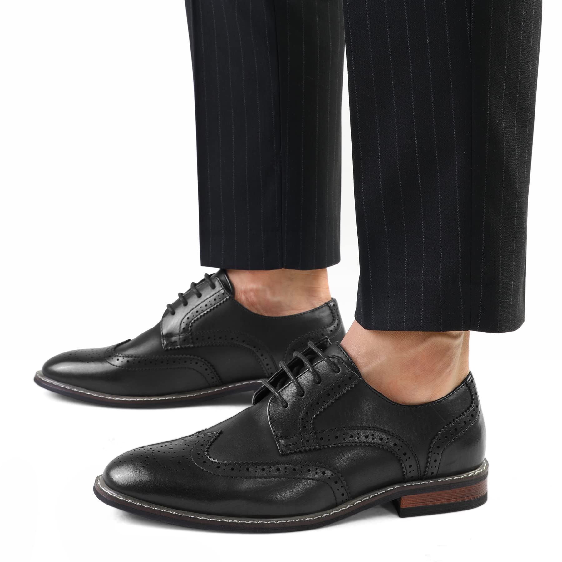 Men's Dress Shoes Formal Business Classic Lace Up Wingtip Oxford Shoes - Premium Leather Business Attire for Office, Wedding & Special Occasions