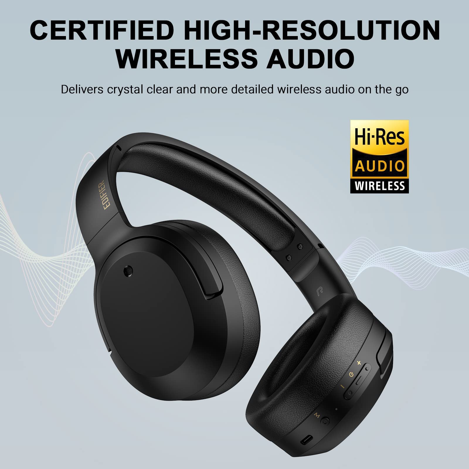 Edifier W820NB Plus Wireless Bluetooth Headphones with Active Noise Cancelling (ANC), Hi-Res Audio, 50H Battery Life - Perfect for Travel, Work, and Home Entertainment (Black)