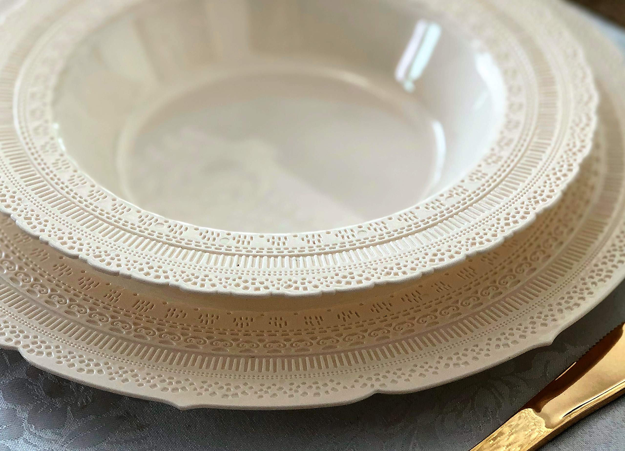 240 Pack Extra Heavyweight Disposable Plastic Bowls - 14 oz Vintage Wedding Party Soup Bowls in Chateau Ivory | Perfect for Catering, Picnics, BBQs & Events