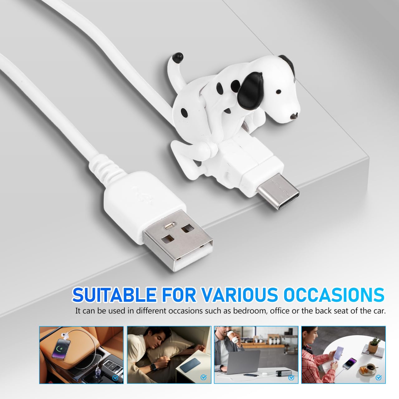 5pcs Funny Dog Phone Charger - Cute Chihuahua USB Cable with Metal Holder for iPhone & Android | Perfect for Car, Home & Office Use