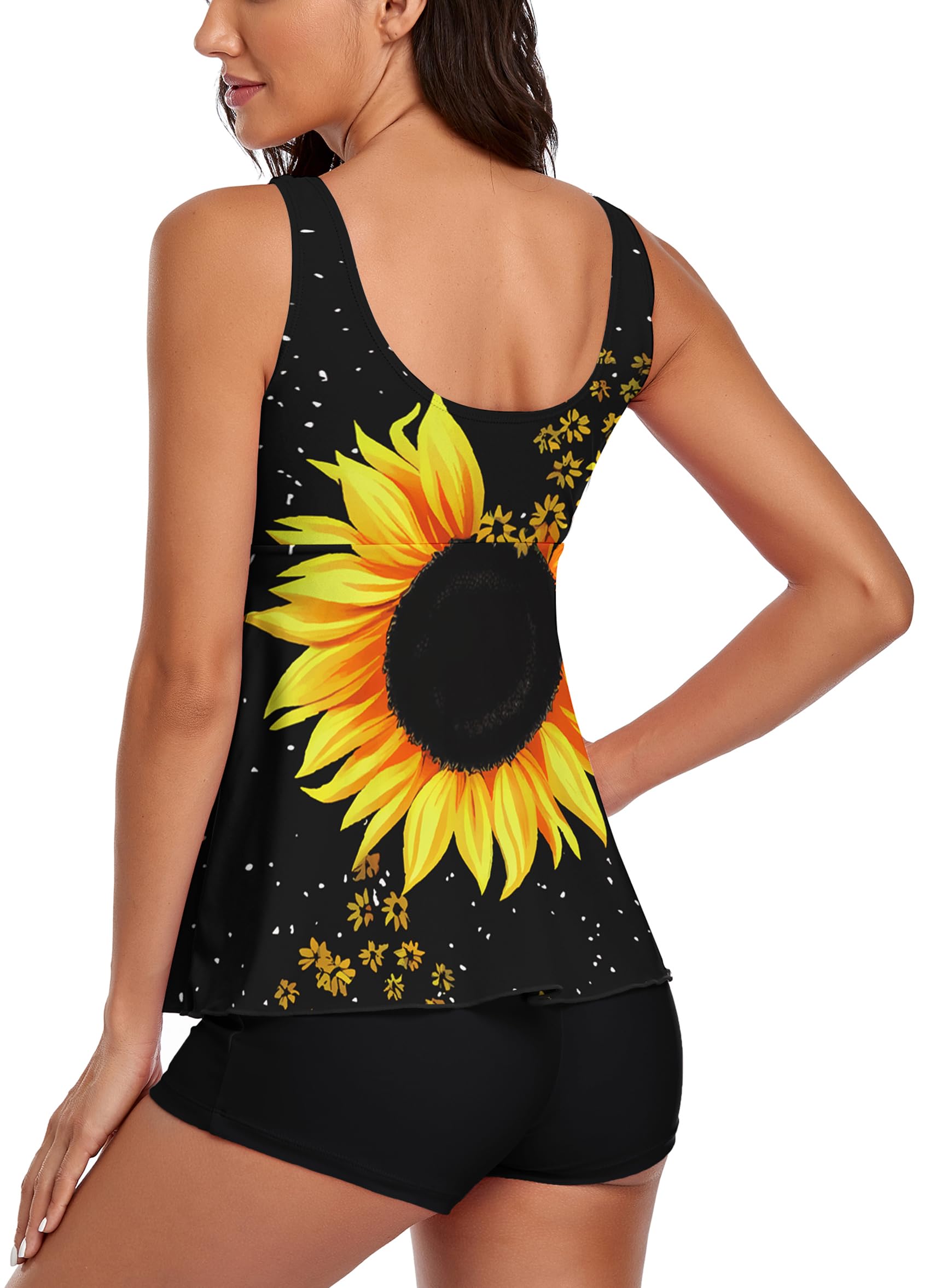 Women's Floral Print Modest Tankini Swimsuits - Two Piece Bathing Suits for Beach & Pool