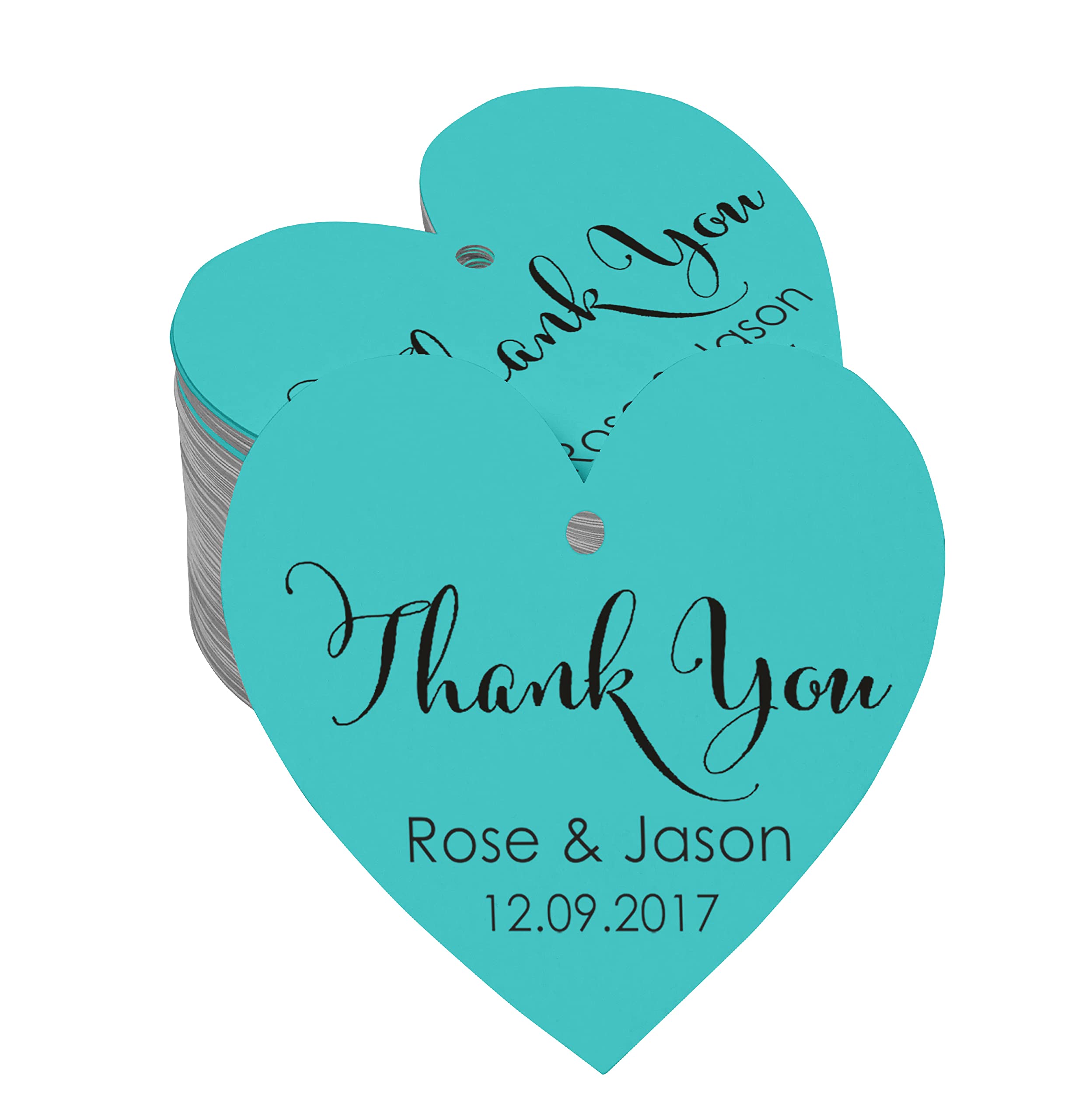 100 PCS Custom Heart-Shaped Thank You Hang Tags - Personalized Wedding Favors, Bridal Shower, Baby Shower & Party Decorations - Premium Kraft Paper Gift Tags for Special Events