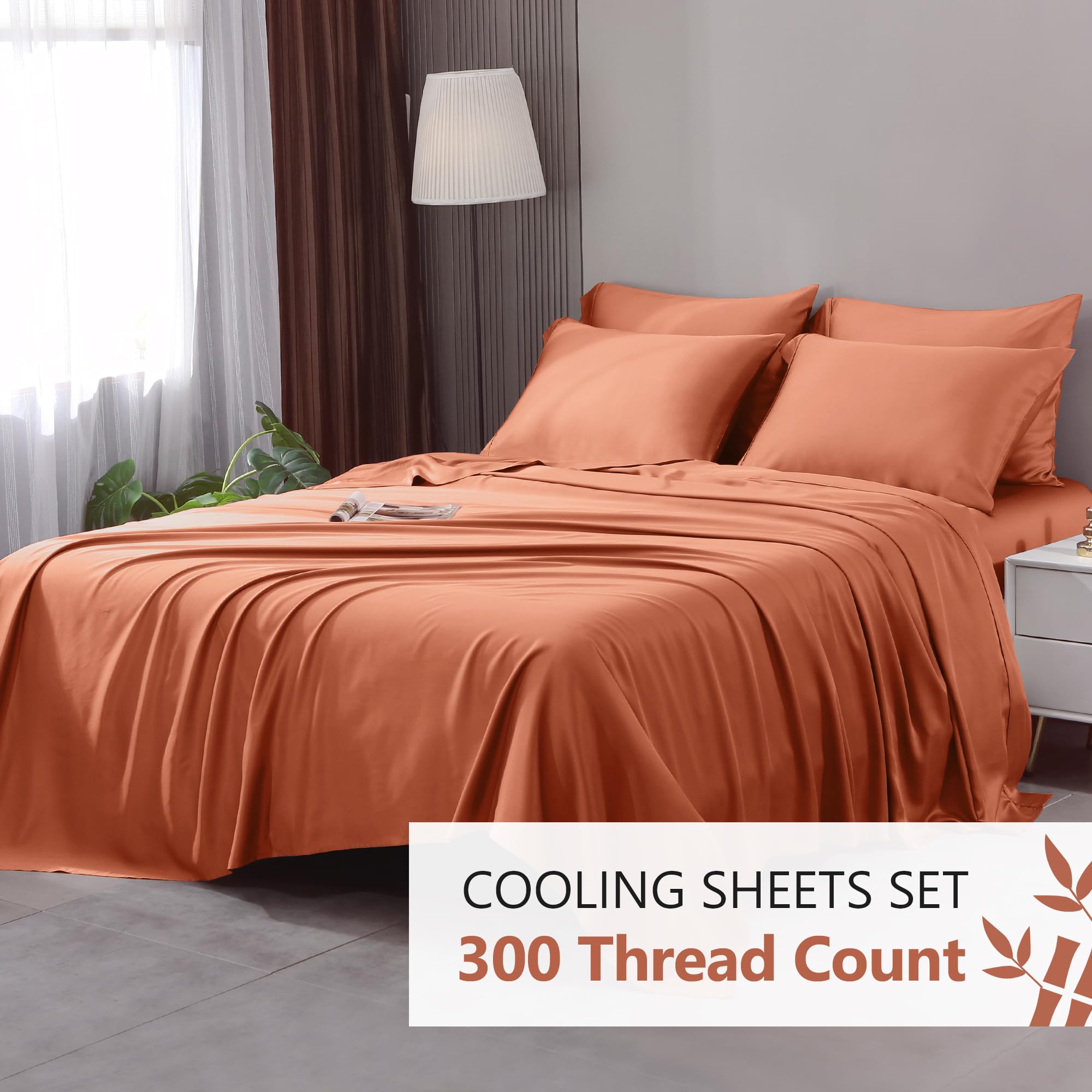 Bamboo Rayon Cooling Bed Sheets Set - 4 Piece Silky Soft, Breathable Full Size Sheets & Pillowcases with Deep Pocket (Fits up to 16