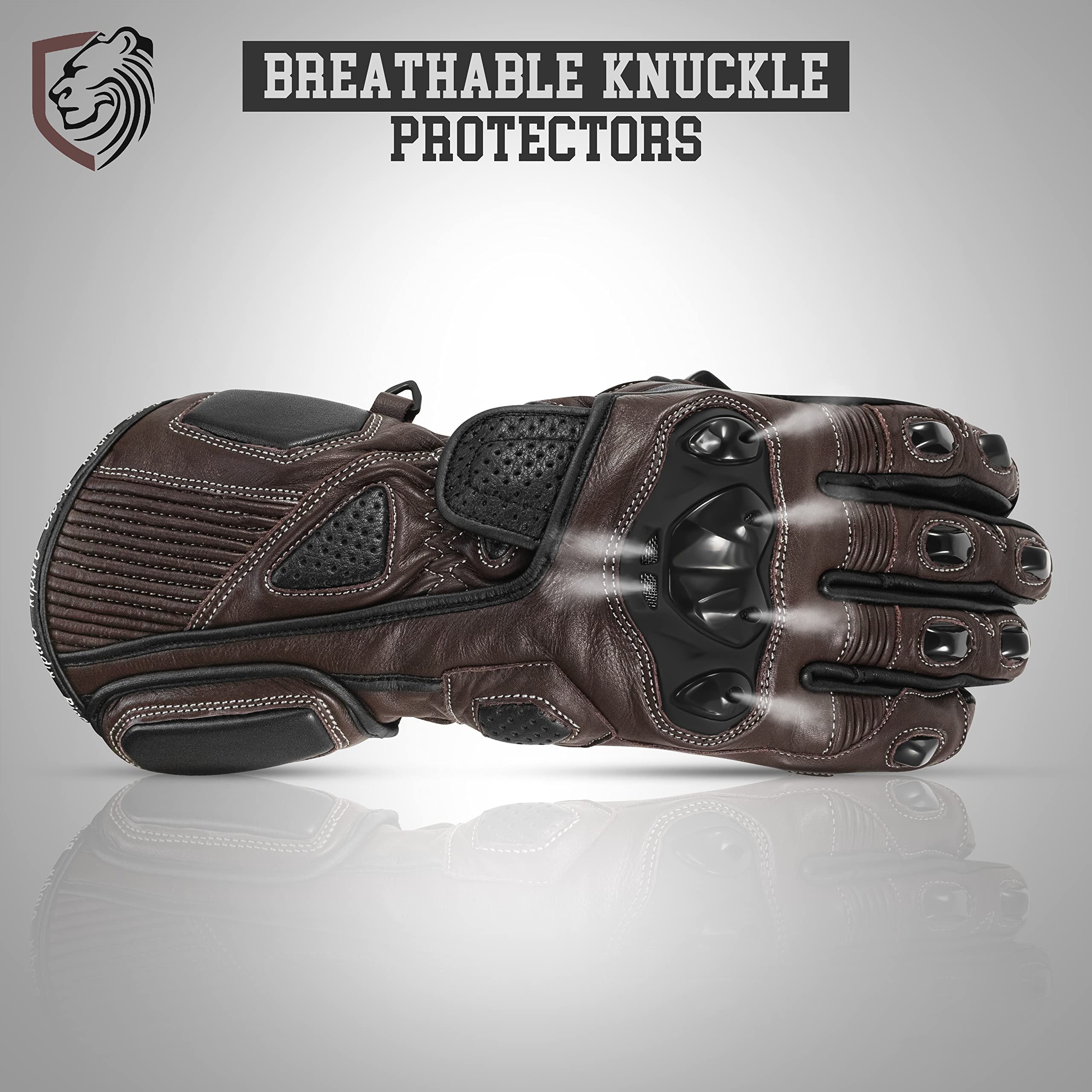 Genuine Leather Full Gauntlet Motorcycle Gloves - Street & Racing Gloves with Knuckle Protection & Touchscreen Compatibility - Perfect for Cruiser, Touring & Commuter Riding