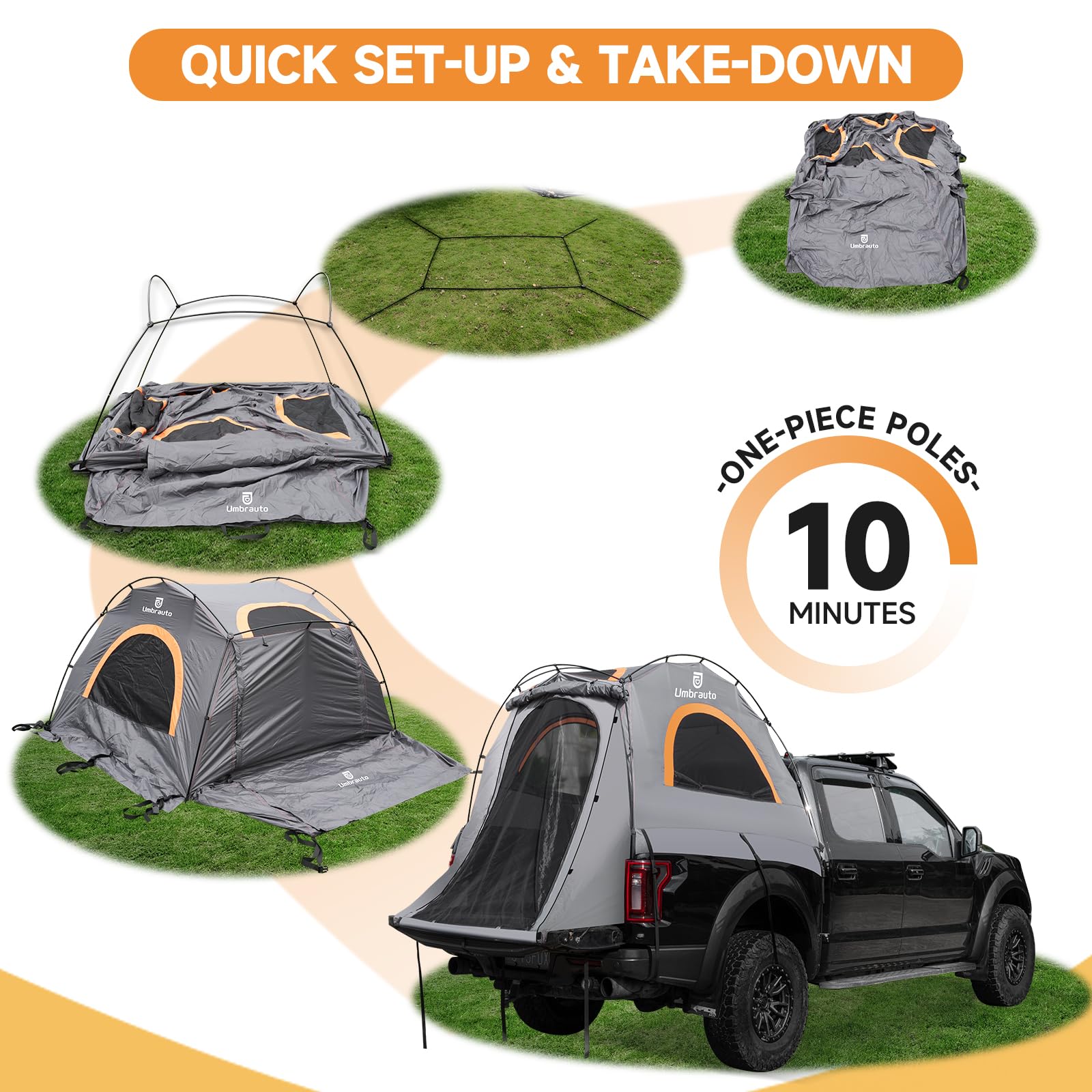 Umbrauto Easy Set-Up Truck Bed Tent for 6.4-6.7ft Pickup Trucks with Inflatable Mattress | PU3000mm Waterproof Camping Kit (Blue & Black) | Perfect for Outdoor Adventures, Road Trips & Family Camping