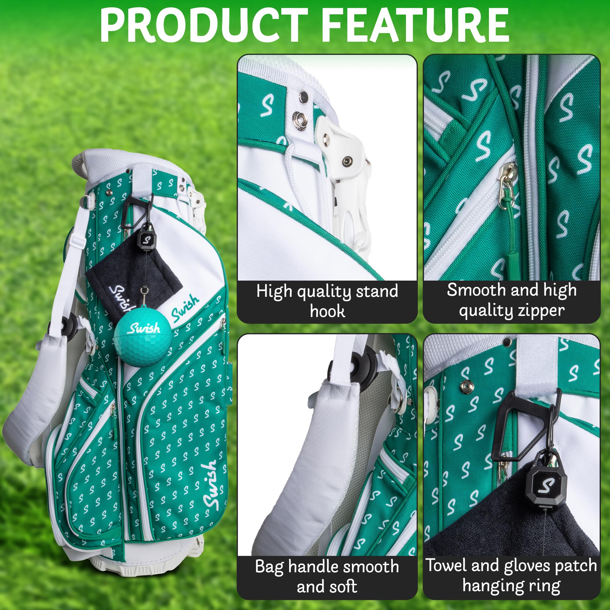 Swish Portable Golf Ball Cleaner – Clip-On Golf Accessory for Golf Bag or Cart – Best Golf Gift for Men & Women – Ideal for Driving Range & Course Play