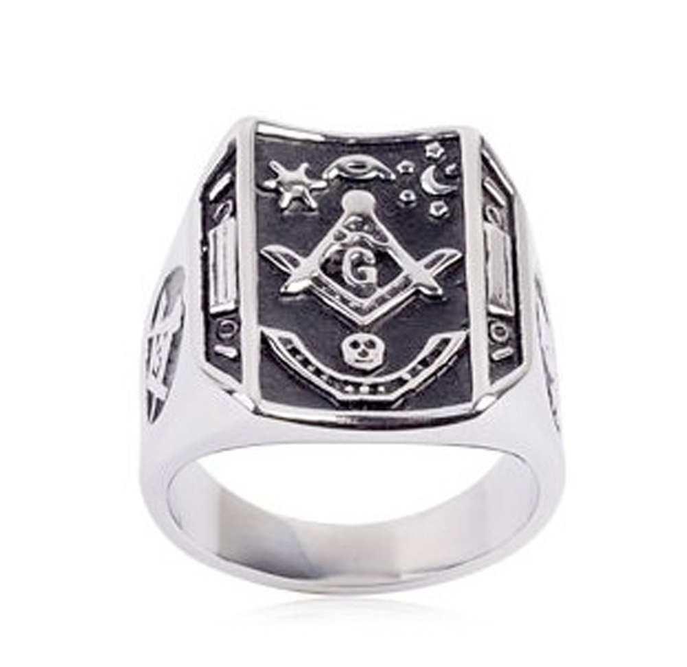 Stainless Steel Freemason Ring - Curved Rectangle Masonic Jewelry for Men | Masonic Lodge Gift, Brotherhood Symbol, Secret Society Accessory | Perfect for Rituals, Ceremonies & Everyday Wear