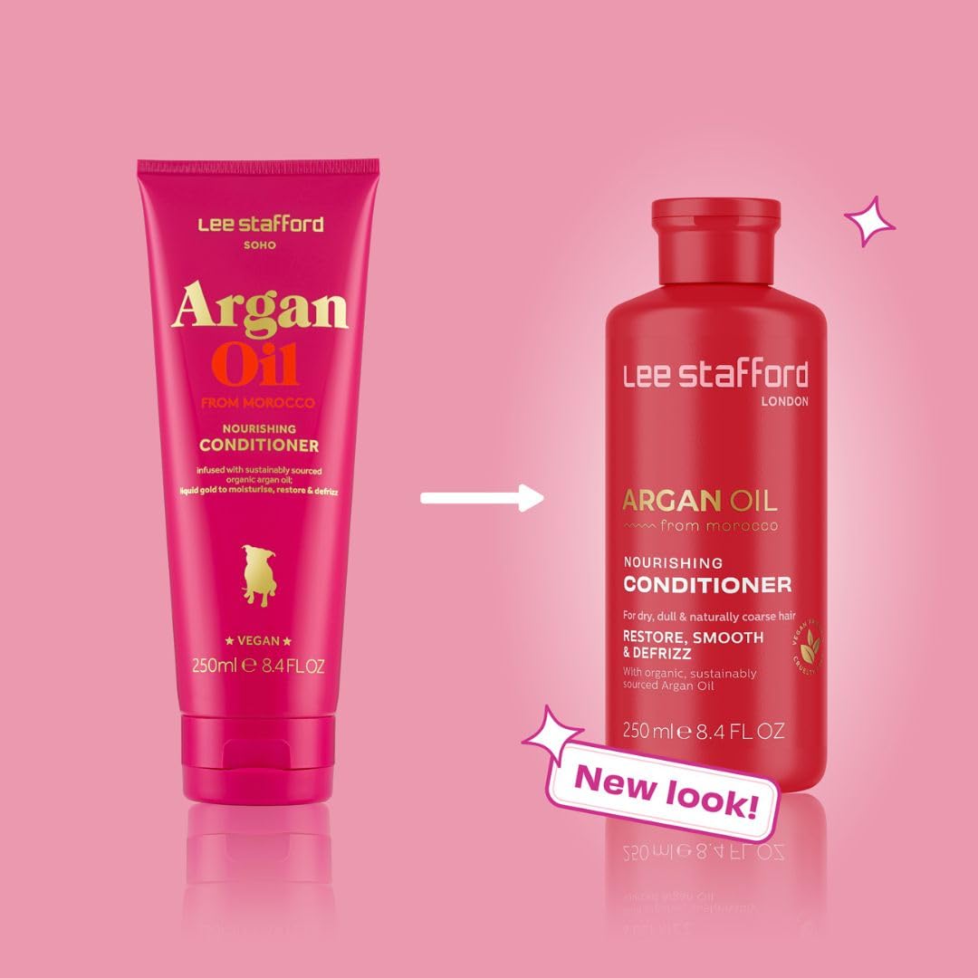 Lee Stafford Argan Oil Moisturizing Conditioner for Dry, Damaged Hair – Salon-Grade Hydration & Repair, Detangles & Restores Split Ends, 250ml | Perfect for Daily Hair Care & Salon-Like Shine at Home