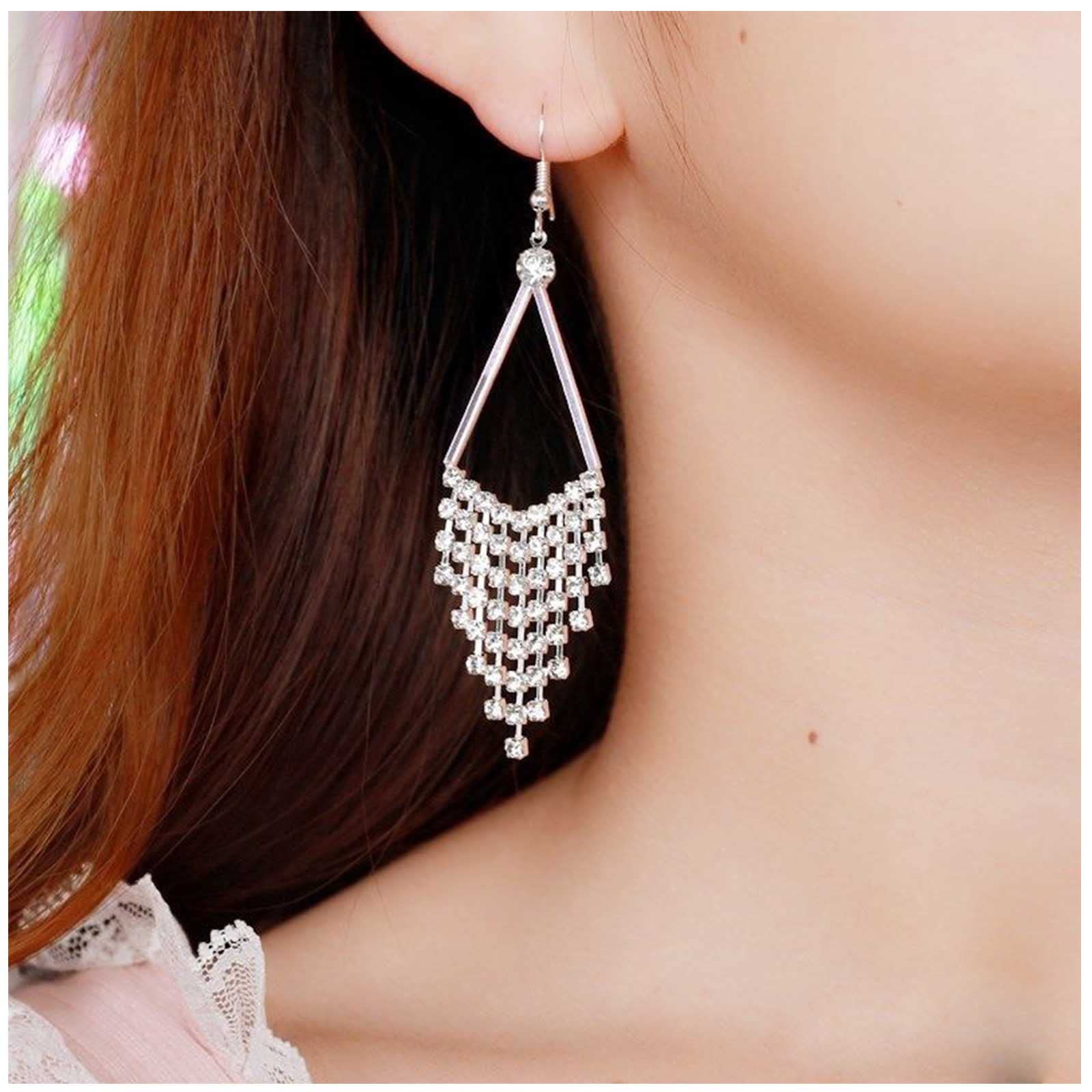 Elegant Silver Crystal Chandelier Earrings for Women – Sparkling Rhinestone Tassel Drop Dangle Earrings with CZ Stones | Perfect for Weddings, Prom, Evening Parties & Special Occasions