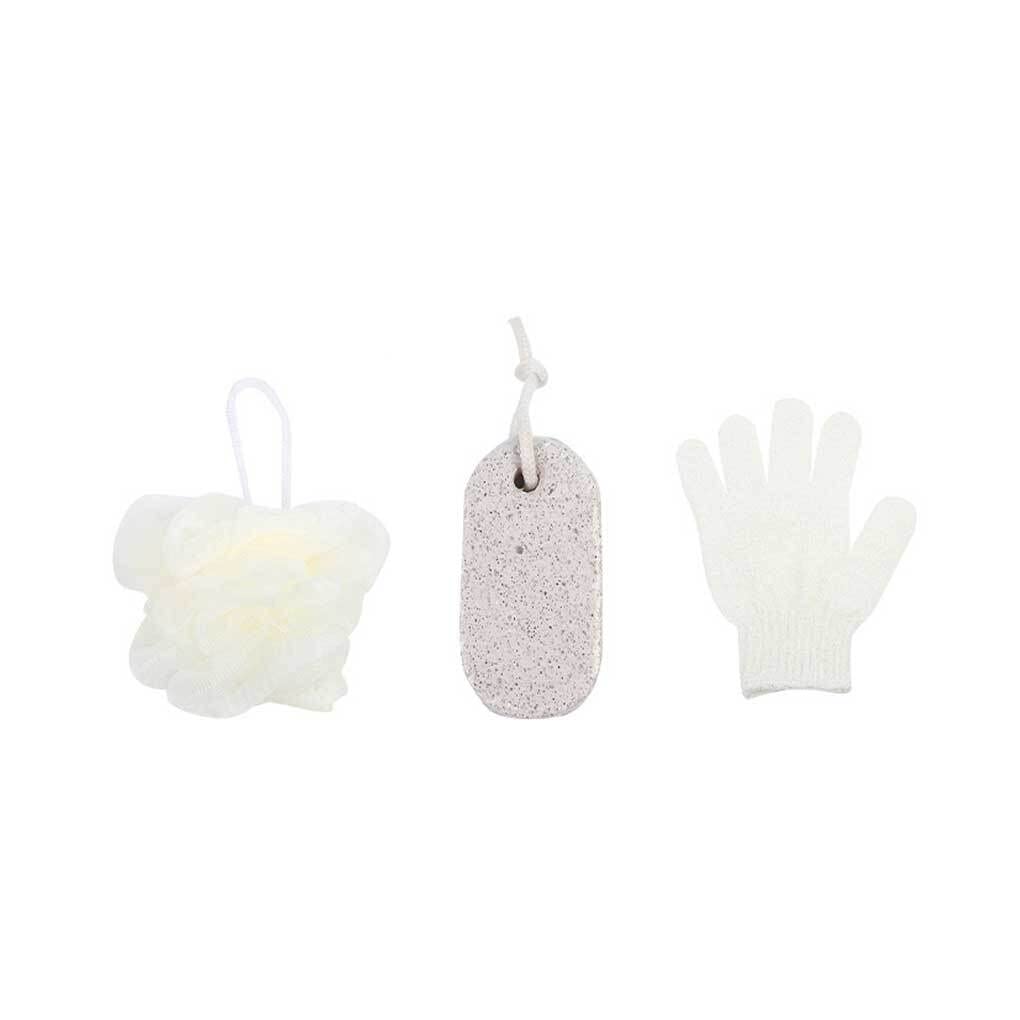 IOIUSKKU 3-Piece Bath Set - Exfoliating Pumice Stone, Moisturizing Wash Towel & Body Scrubber - Foot & Skin Care for Smooth Soft Skin - Perfect for Shower, Spa & Pedicure