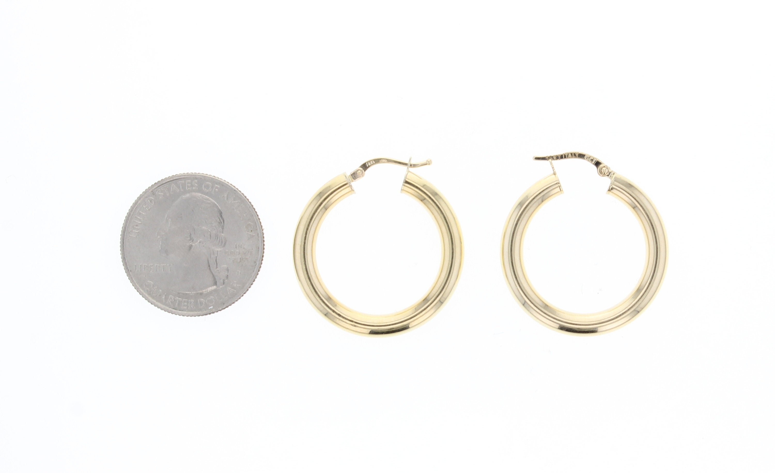 14K Yellow Gold Small Polished Hoop Earrings 28mm - Elegant Everyday Jewelry for Women, Perfect for Work, Parties & Gifting