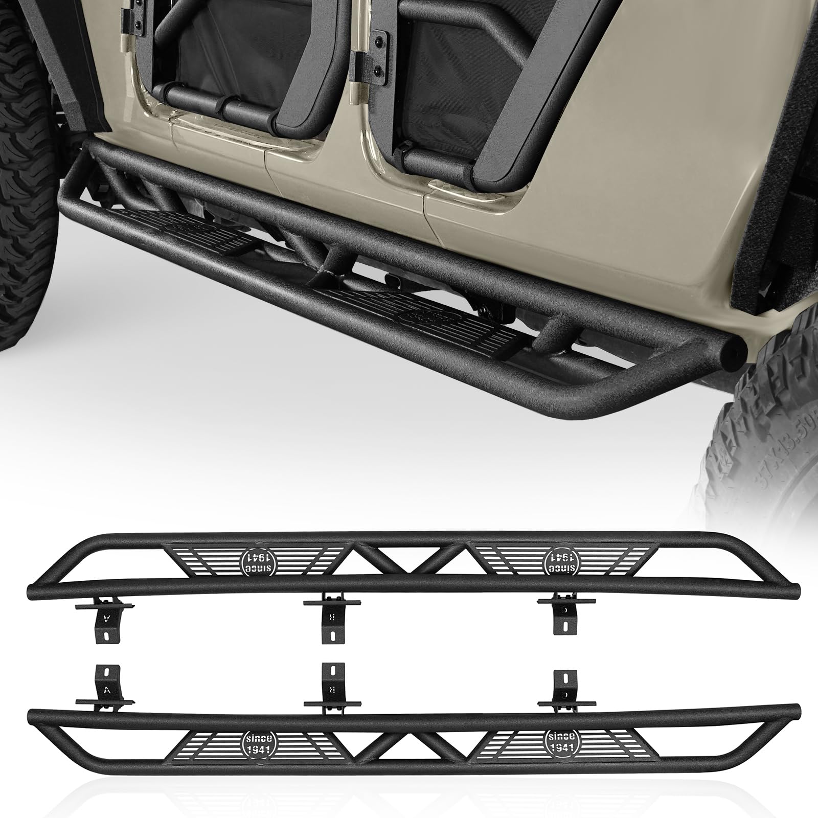 Hooke Road Gladiator Running Boards - Heavy Duty Side Step Slider Nerf Bars for Jeep Gladiator JT (2020-2025) | Off-Road Protection & Easy Entry Access | Perfect for Adventure, Camping & Daily Driving