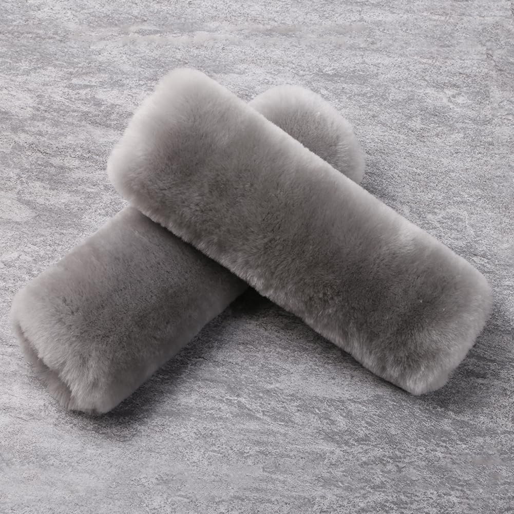 Genuine Merino Wool Car Seat Belt Pad - 2 Pack Soft Shoulder & Neck Protector for Comfort & Safety | Natural Sheepskin Cover for Long Drives & Road Trips (Misty Gray)