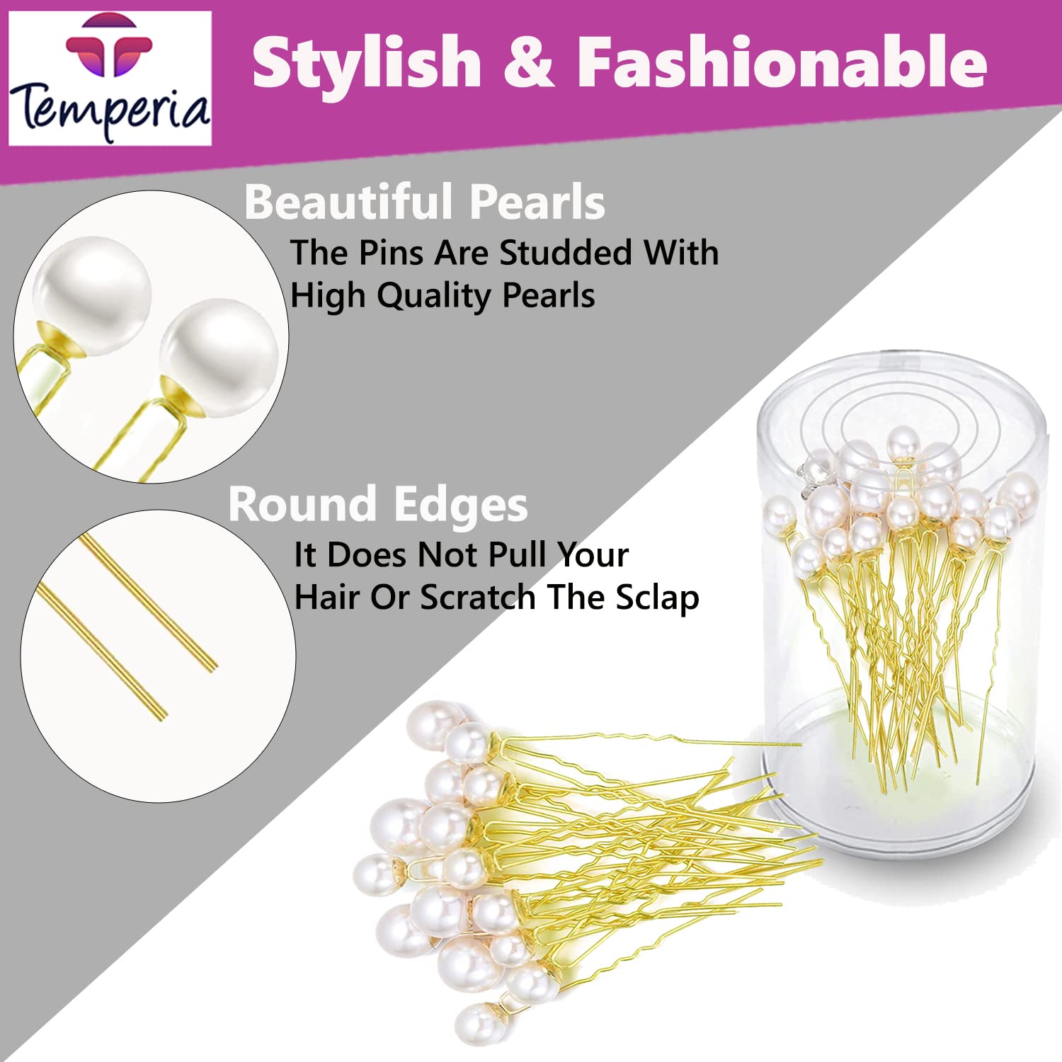 TEMPERIA 12-Piece Pearl Hair Clips for Women & Girls - Elegant U-Pin Hair Accessories for Bridal Hairstyles, Weddings & Parties (White) - Perfect for Prom, Formal Events & Special Occasions