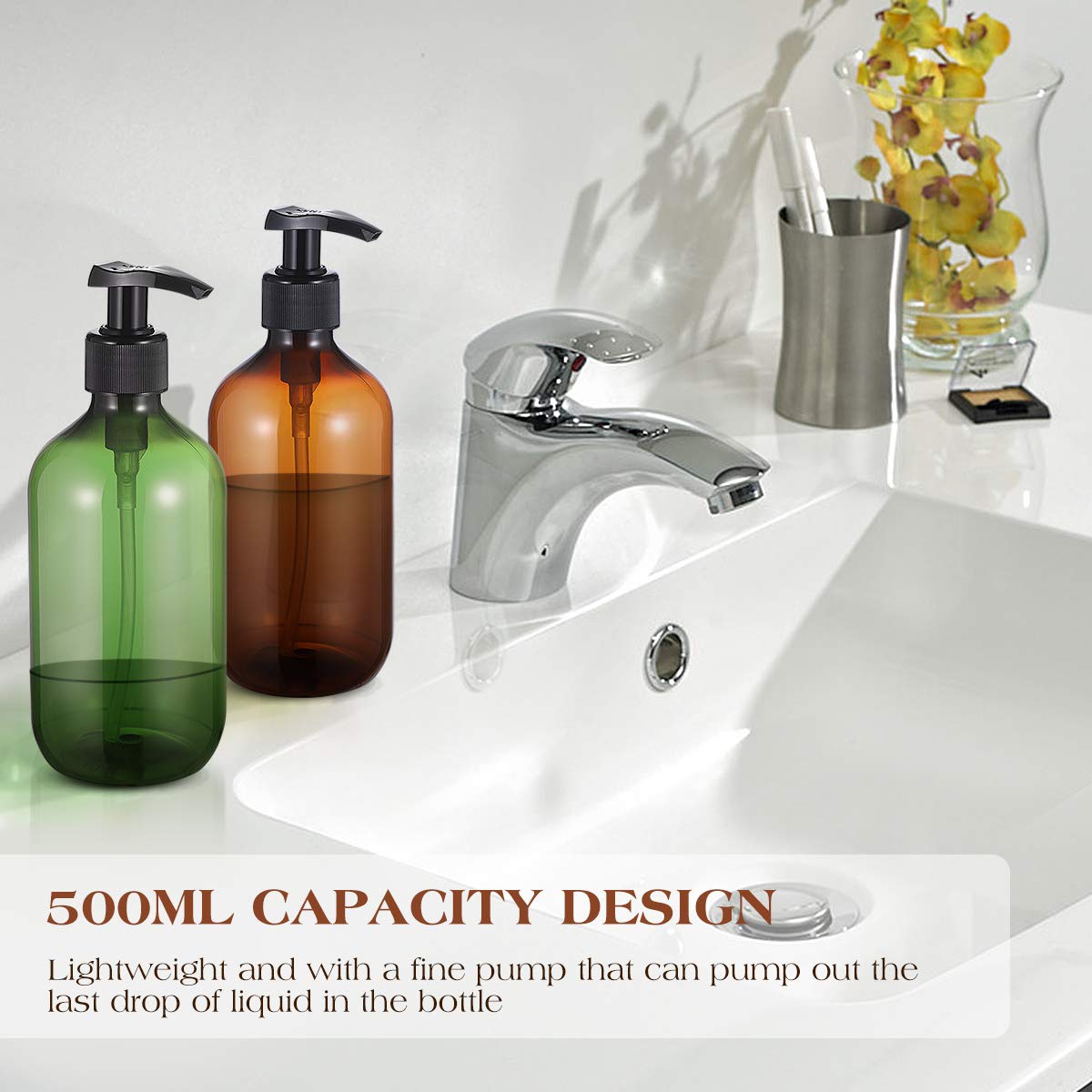 Cabilock 2-Pack Transparent Hand Soap Dispenser with Pump - Essential Oil & Lotion Dispenser for Bathroom, Kitchen, and Office Use - Half Clear Liquid Soap Bottle for Dish Soap and Hand Wash