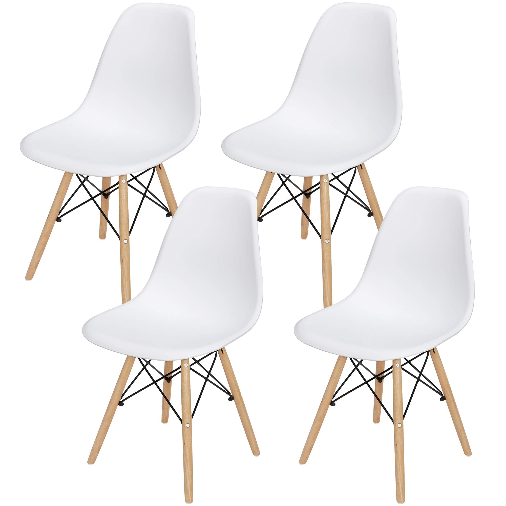ZENY Modern Dining Chair Set of 4 - Mid Century DSW Style Wooden Leg Chairs | Plastic Shell Lounge Side Chairs for Kitchen, Dining Room, Bedroom & Living Room | Perfect for Home Decor, Restaurant, Cafe & Office Use