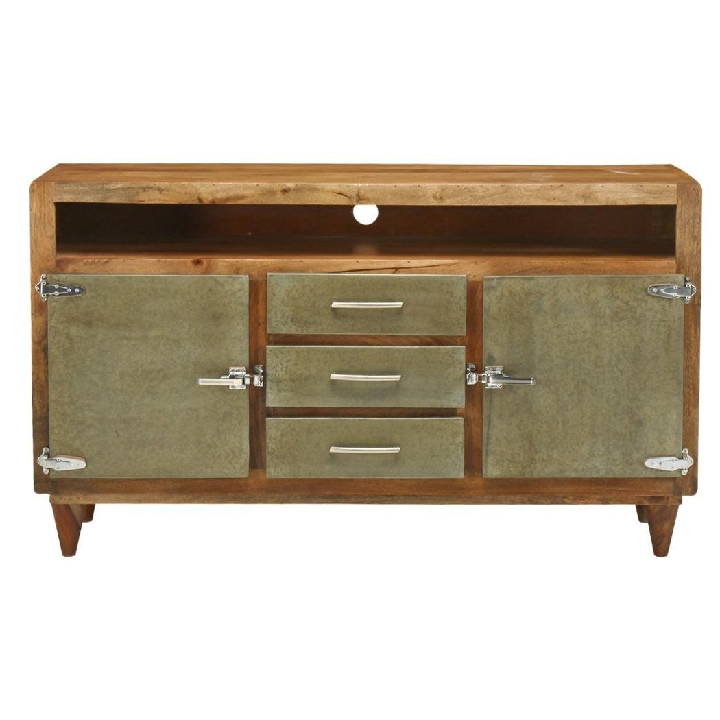 Solid Wood TV Media Console Cabinet - Handcrafted Indian Cromer Wood, Natural Finish - Perfect for Living Room, Home Theater & Entertainment Center Storage