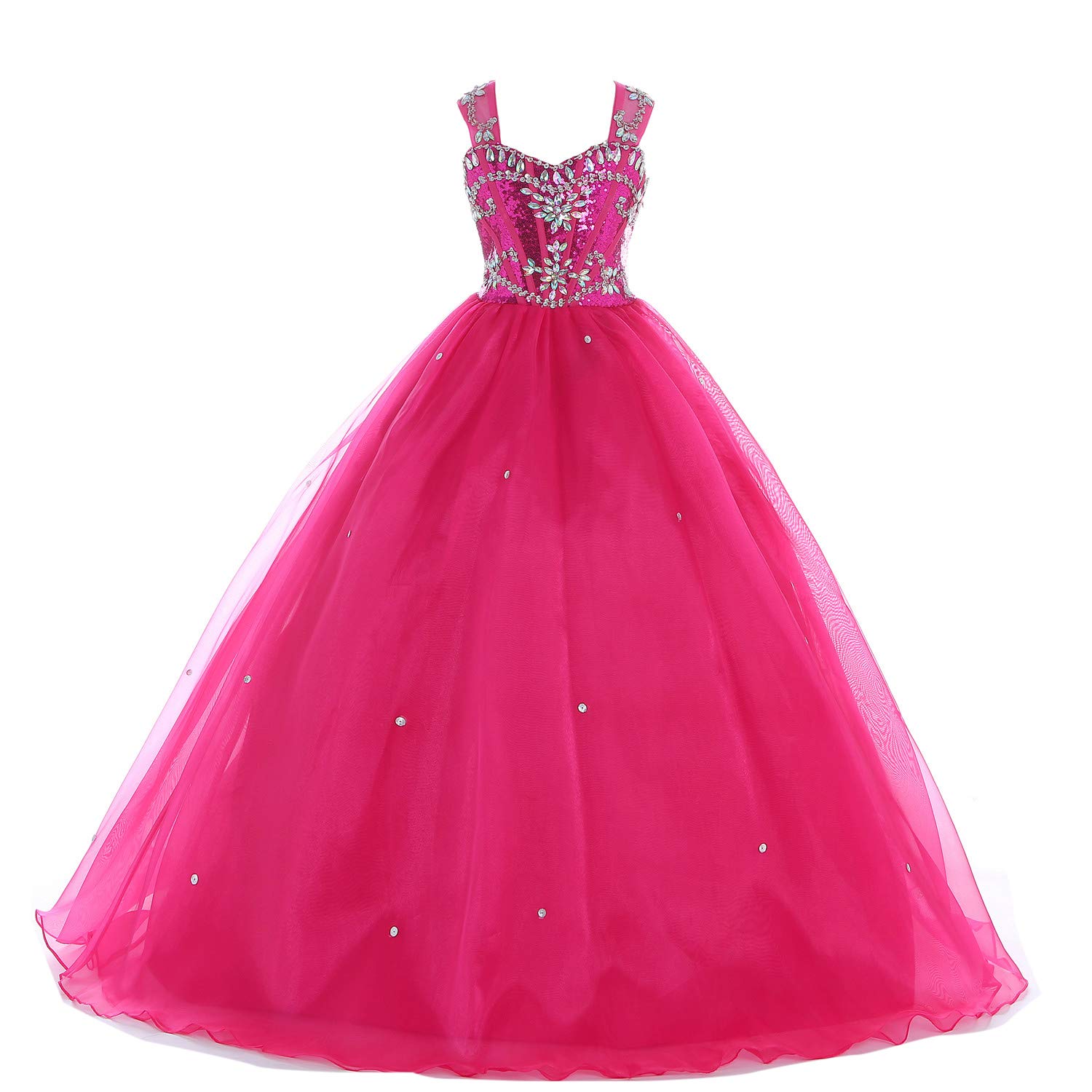 HSDJ Girls Crystal Ball Gown Beaded Dress for Pageants & Parties