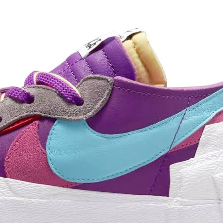 KAWS x Nike x Sacai Blazer Low Sneakers - Purple Dusk, Lagoon & Pulse White Colorway | Limited Edition Collab Shoes for Streetwear & Sneaker Collectors