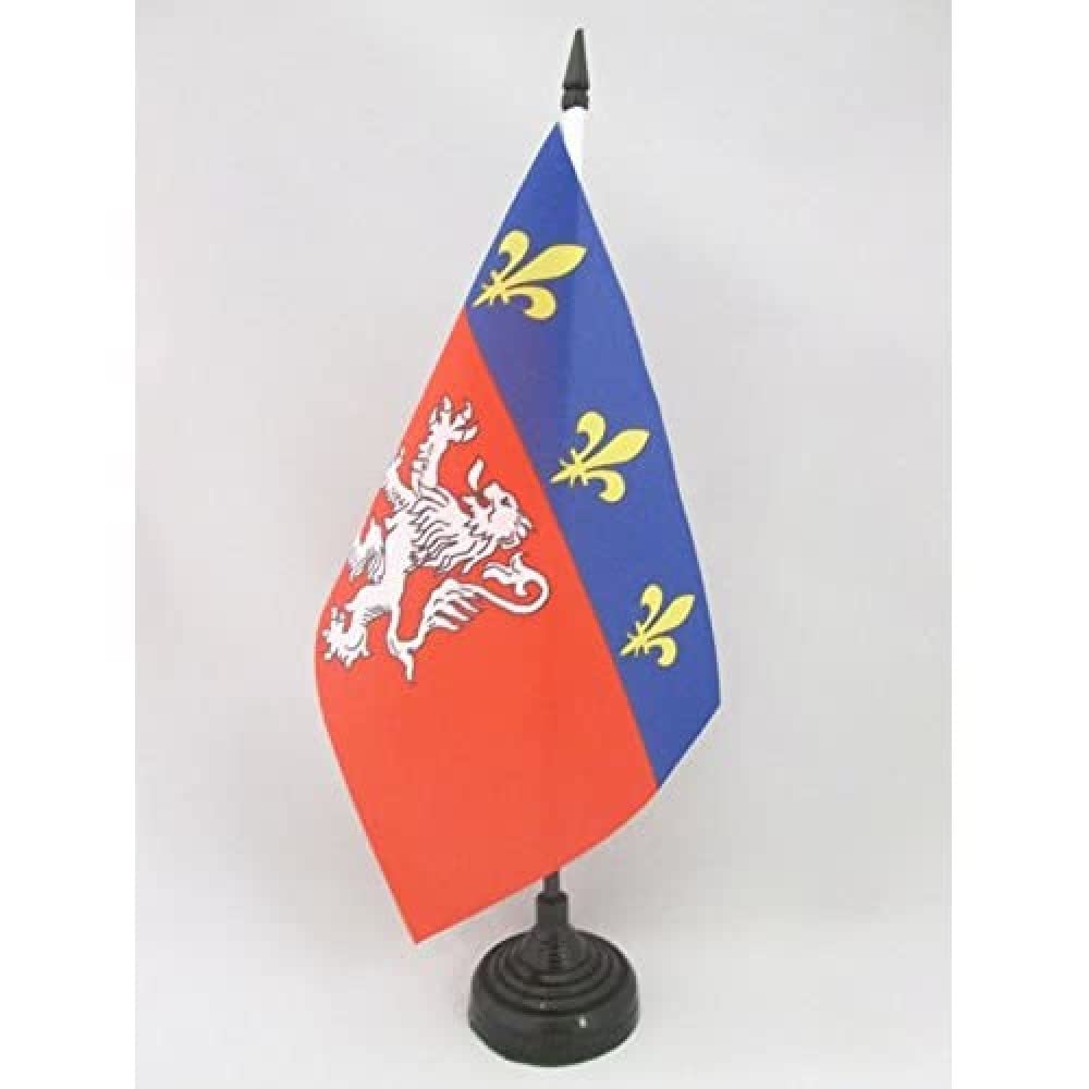 AZ FLAG French Province of Lyonnais Table Flag 5'' x 8'' (21 x 14 cm) with Black Plastic Stick & Base - Mini Lyon France Desk Flag for Office Decor, Home Display, and International Events