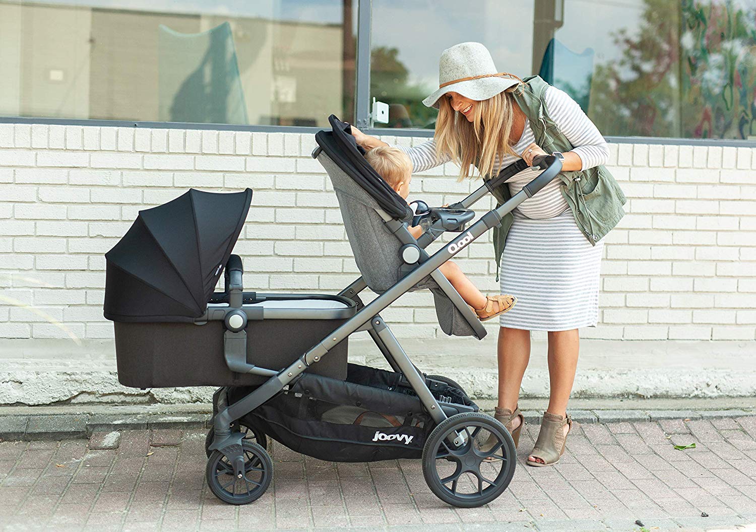 Joovy Qool Stroller - Adjustable Single, Double & Triple Stroller for Kids | Lightweight & Customizable Baby Stroller in Black Melange | Perfect for City Walks, Travel & Family Outings