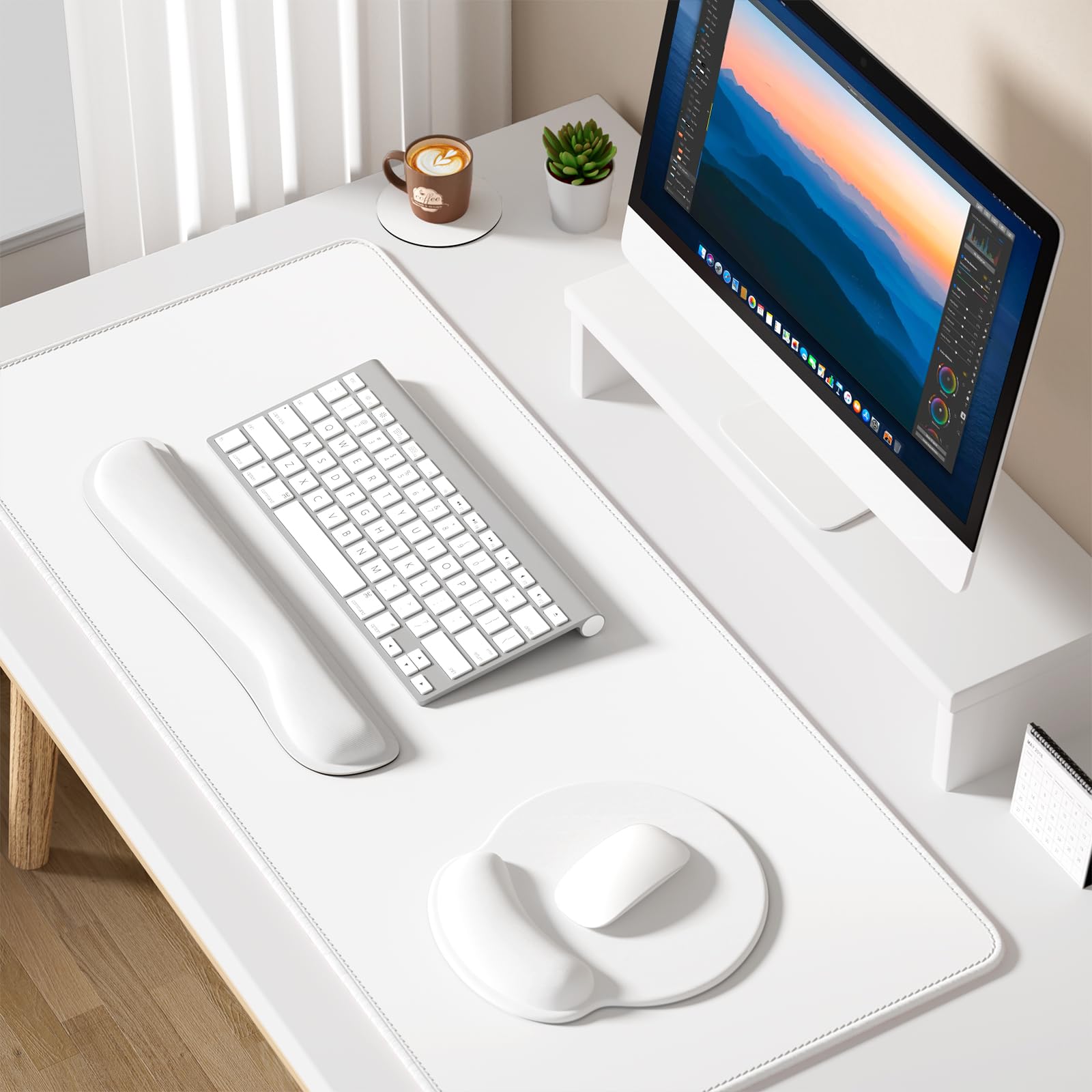 Dapesuom Large Gaming Mouse Pad with Wrist Rest - XXL Desk Mat, Ergonomic Mousepad & Memory Foam Keyboard Wrist Support - 4-in-1 Computer Accessories Set for PC Gamers & Office Work (Includes Coaster) - Perfect for Gaming, Typing & Long Computer Sessions
