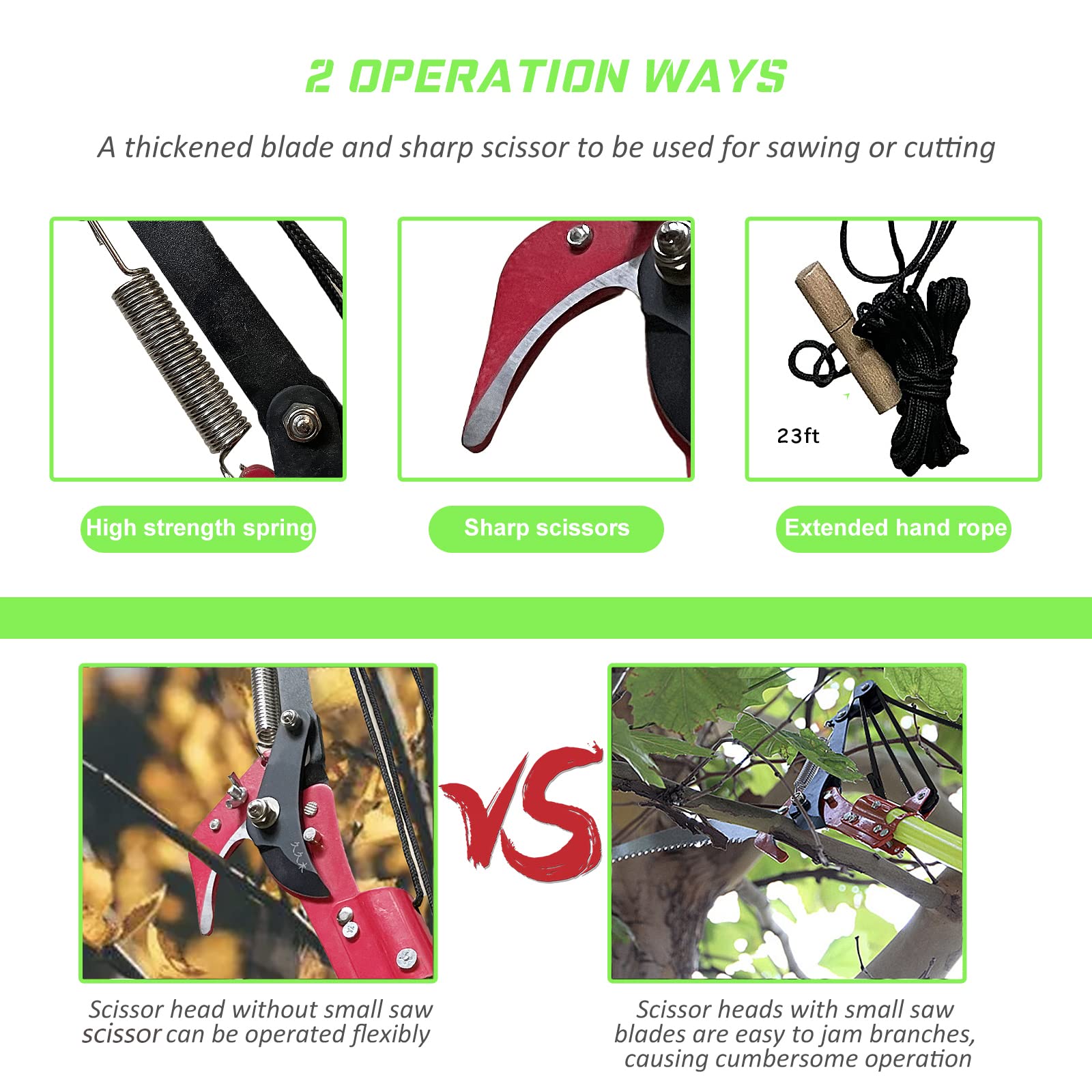 26.5FT Extendable Pole Saw for Tree Trimming - Manual Long Handle Tree Pruner with Dual Cutting System & Storage Bag - Perfect for Gardening, Landscaping and Outdoor Branch Cutting