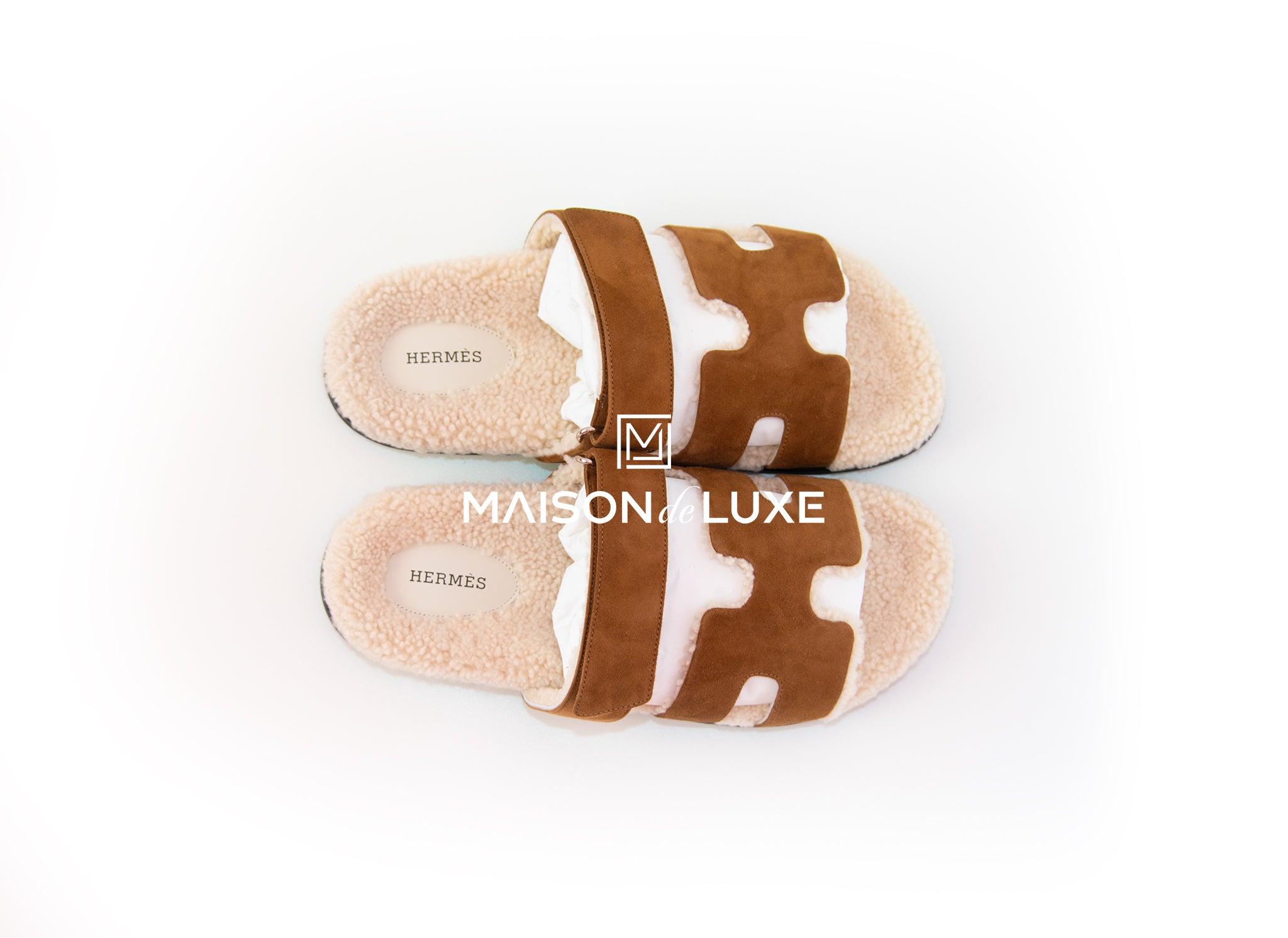 Hermes Men's Brun Fume Shearling Chypre Sandal Size 42 | Luxe Shearling Slippers for Men | Perfect for Home Lounging & Winter Comfort