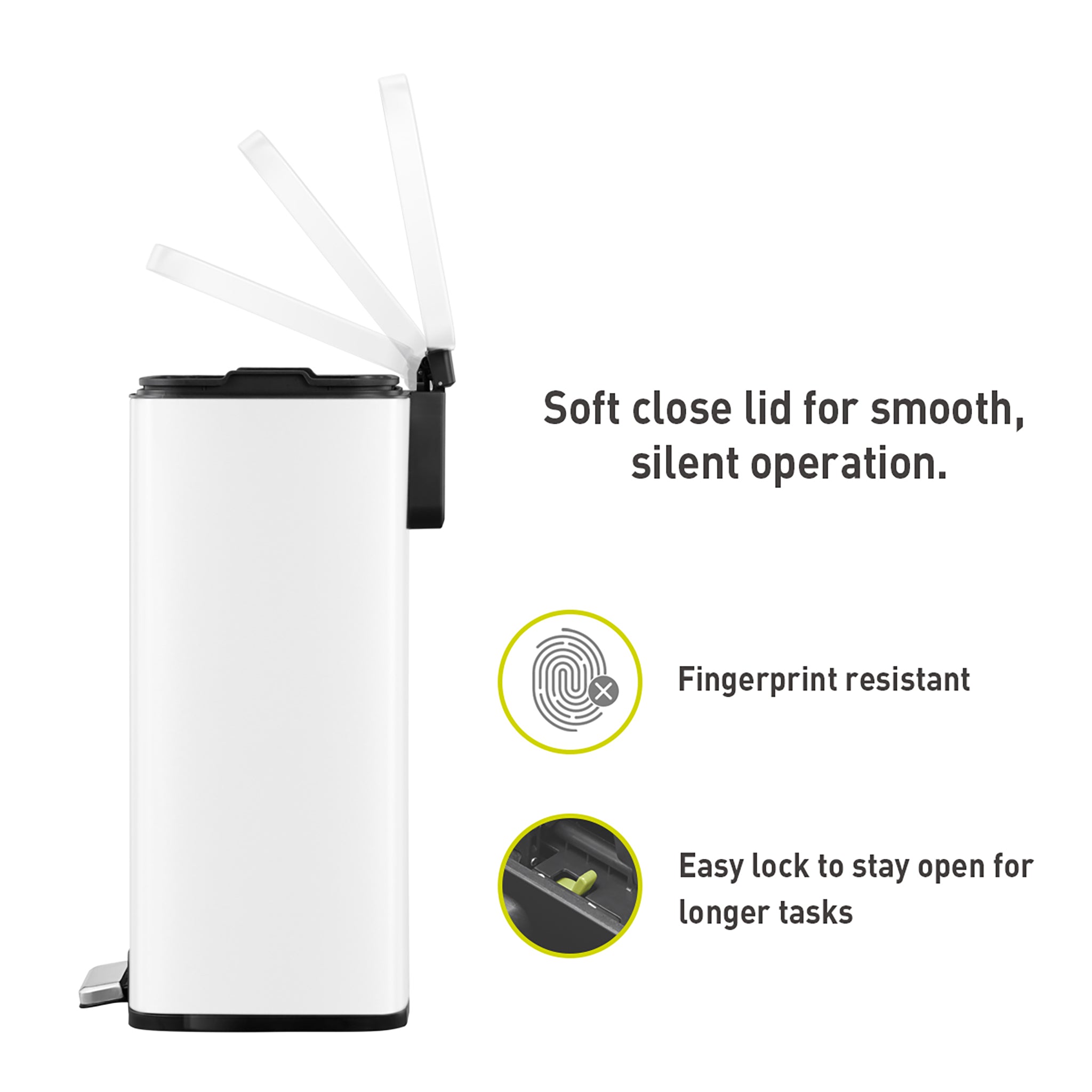 Madison 50L / 13.2 Gallon Step Trash Can with Removable Liner - Matte White Kitchen Waste Bin for Home, Office & Outdoor Use