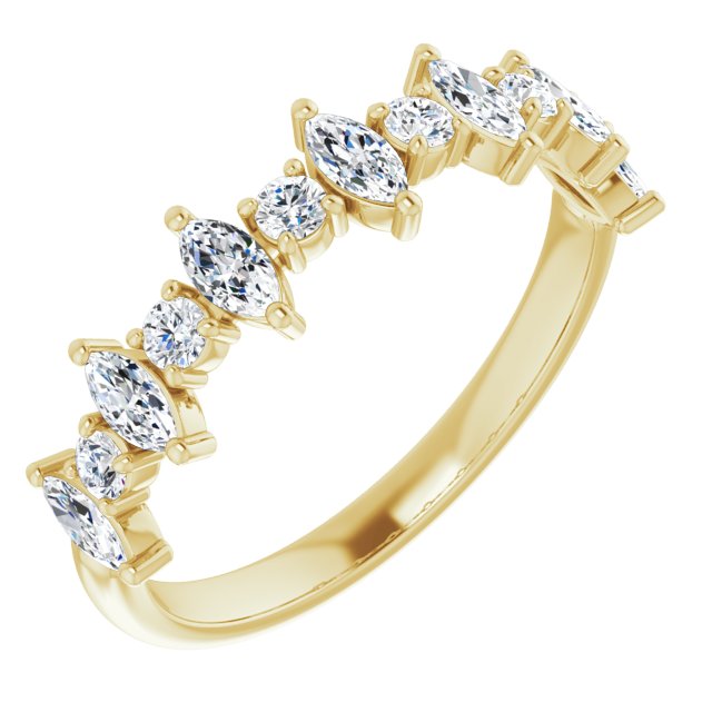 0.88 Carat Prong Set Marquise and Round Diamond Wedding Band - Elegant Bridal Ring for Engagement, Anniversary & Special Occasions