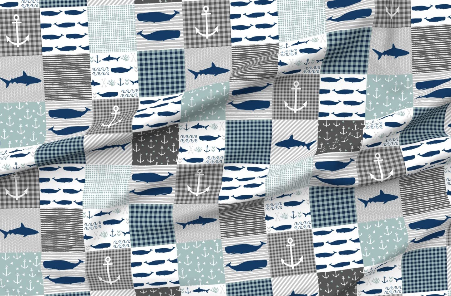 Ocean Whale Print Minky Fabric by The Yard - Soft Plush Quilt Backing for Baby Blankets, Sewing Projects & Nursery Decor - Navy Blue Nautical Theme for Boys & Girls