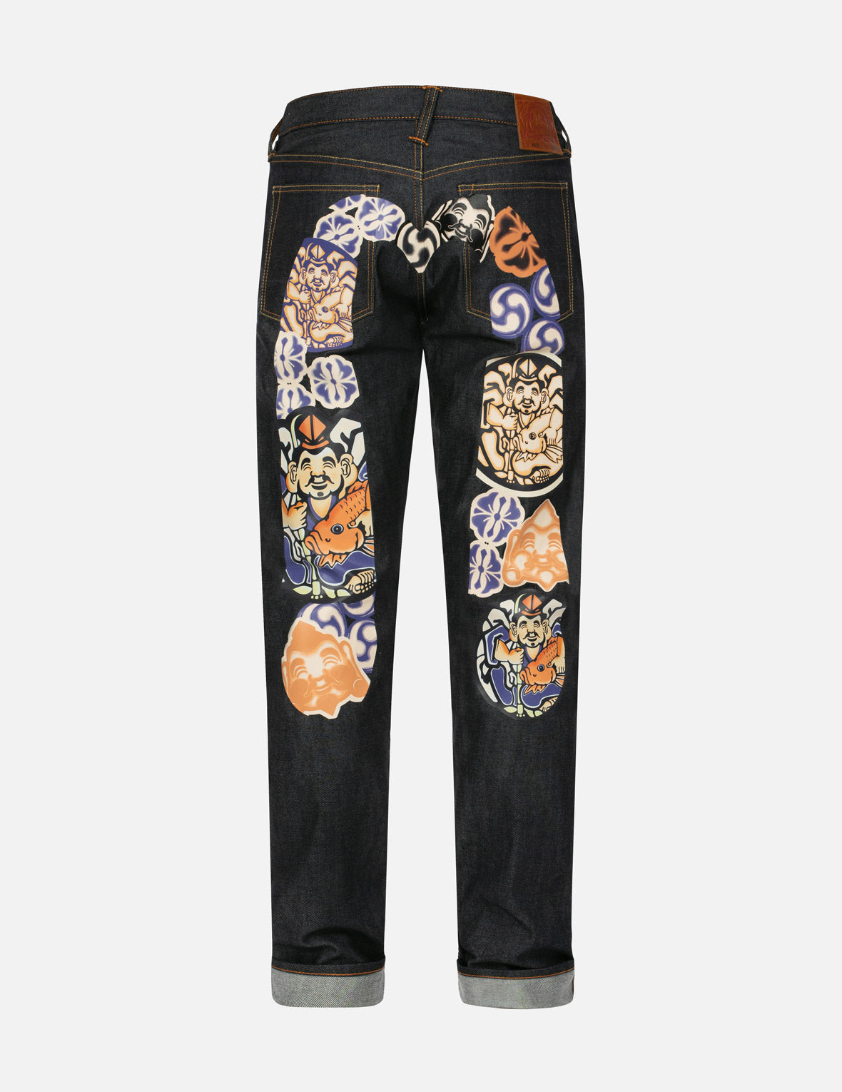 Godhead & Kamon Daicock Print Carrot Fit Jeans #2017 - Stylish Slim Fit Denim Pants for Men, Vintage Washed Skinny Jeans, Perfect for Casual Wear, Street Fashion & Night Out