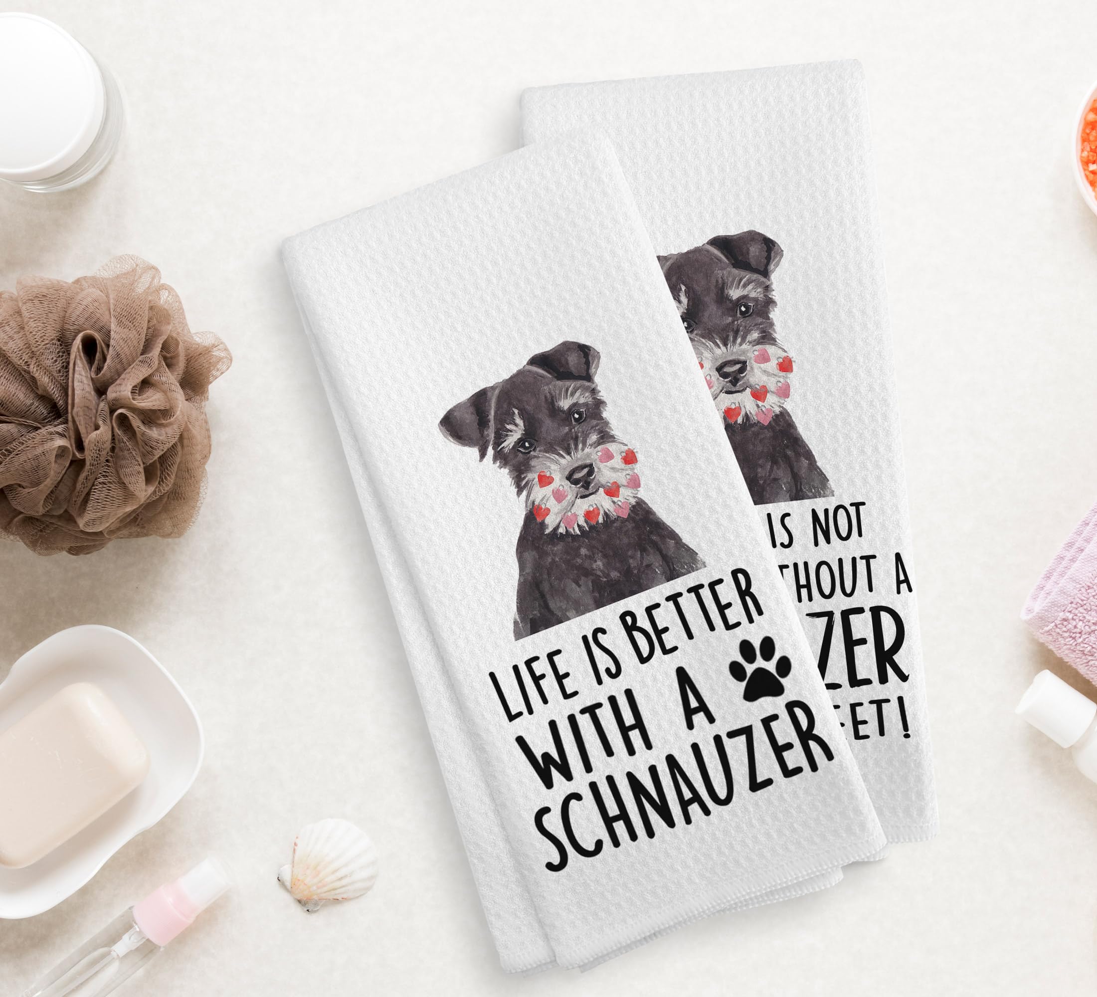 Premium Schnauzer Dog Kitchen Towels Set of 2 - 16x24 Inch Absorbent Dishcloths for Pet Lovers, Cute Schnauzer Decor & Unique Gifts for Dog Owners - Perfect for Kitchen, Housewarming & Dog-Themed Parties