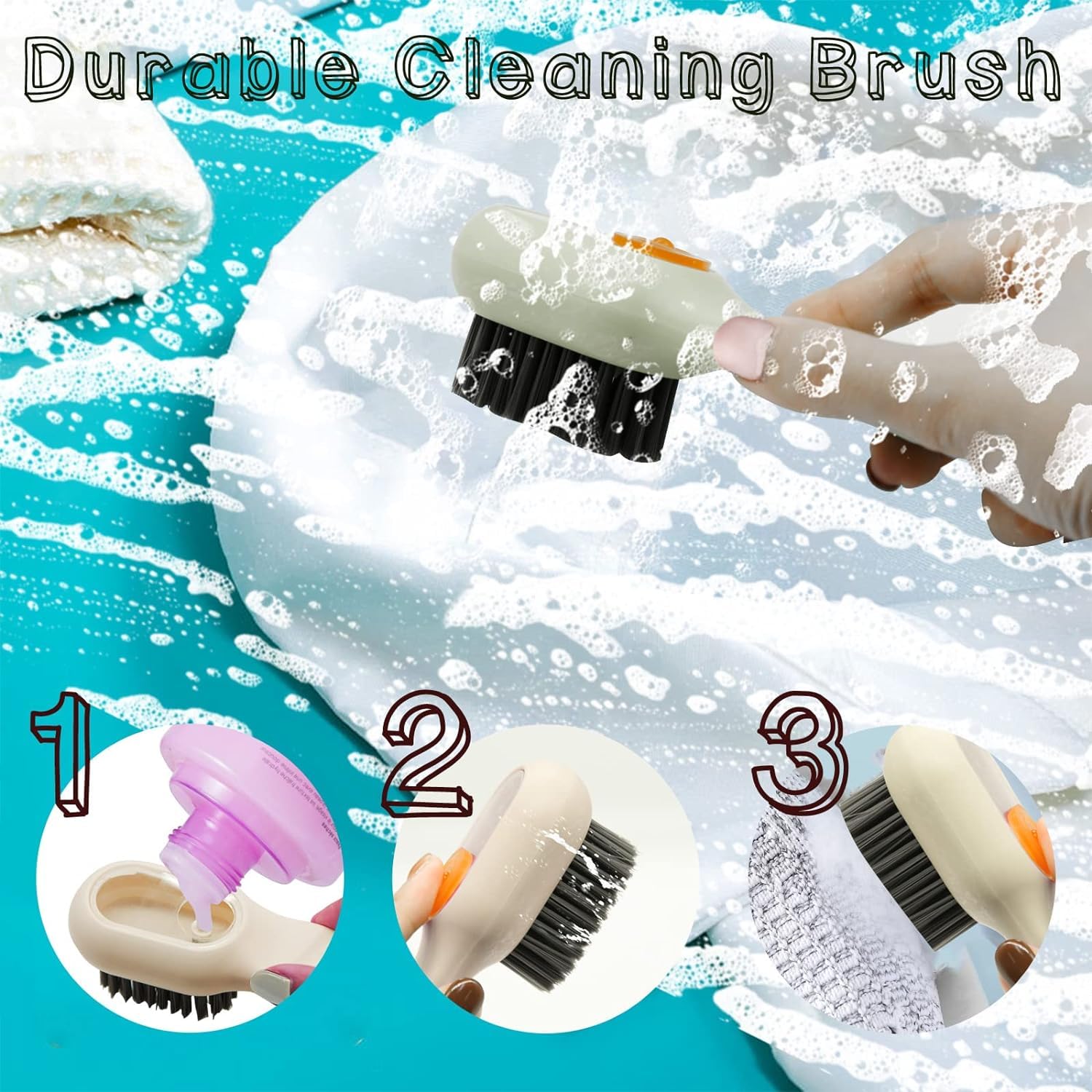 Multifunctional Liquid Shoe Brush with Soap Dispenser - Long Handle Press-Type Cleaner with Refillable Liquid Cartridge (Pack of 1) - Perfect for Sneakers, Boots & Leather Shoes Cleaning at Home or On-The-Go