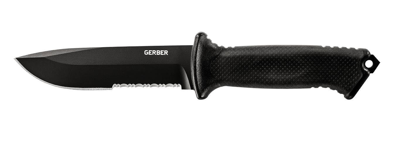 **Gerber Gear Prodigy Fixed Blade Survival Knife - Full Tang Serrated Edge, High Carbon Steel Blade - Tactical Outdoor Knife with Soft-Grip Handle & MOLLE Sheath - Black - Ideal for Camping, Hunting & Emergency Survival**