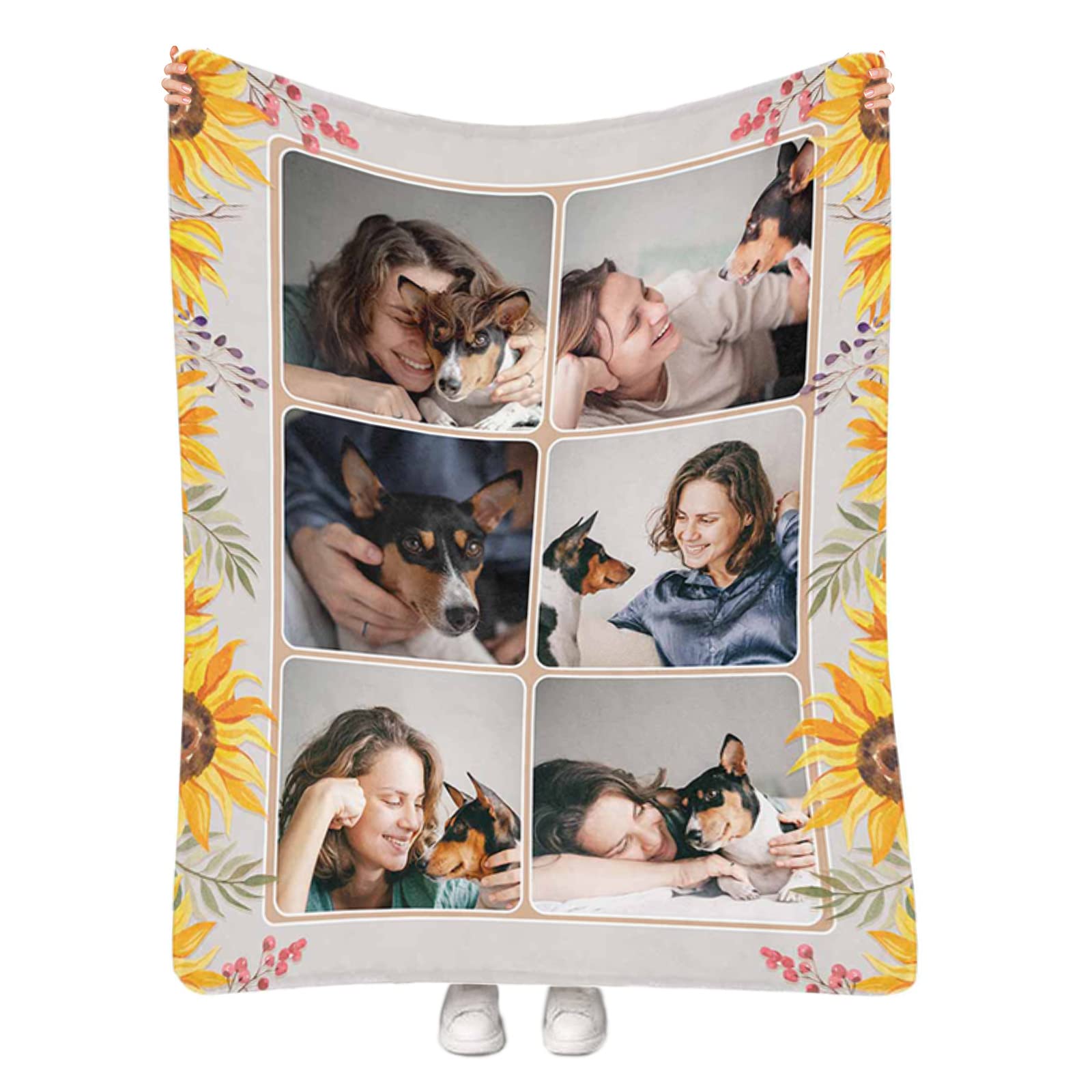 Personalized Photo Blanket with Name - Custom Collage Blanket for Dad, Mom, Grandpa, Grandma - 30
