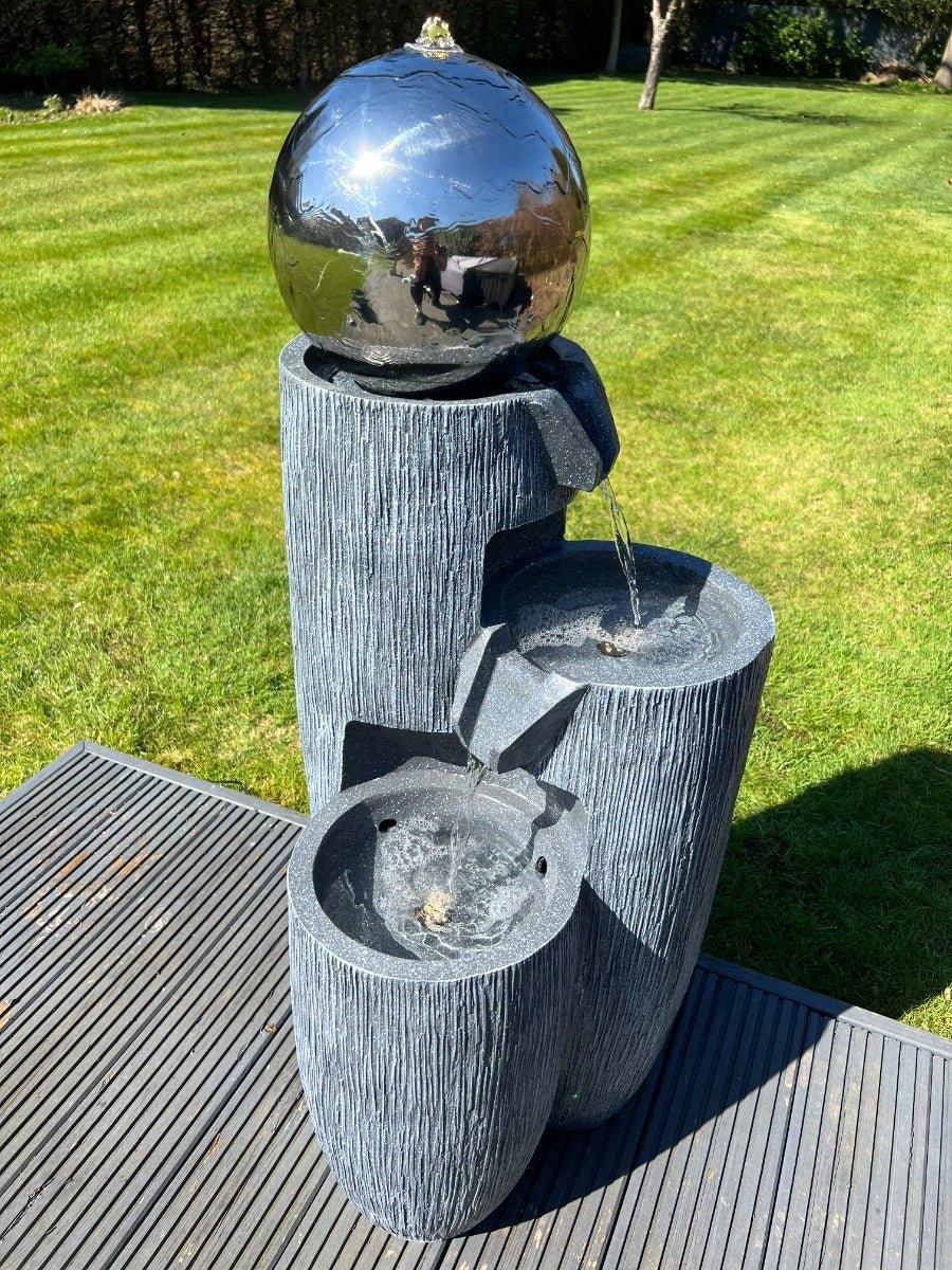 Large 3-Tier Mirror Globe Vase with LED Lights - 108x45x43cm Plug-in Water Fountain Feature for Home Decor, Garden, or Office Relaxation