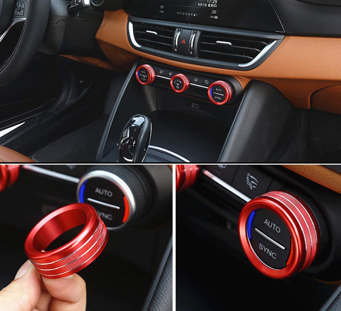 Alfa Romeo Giulia Stelvio Interior Mods (2015-2023) - Aluminum Alloy AC Knob Rings (3pc/Set, Red) for Car Upgrades