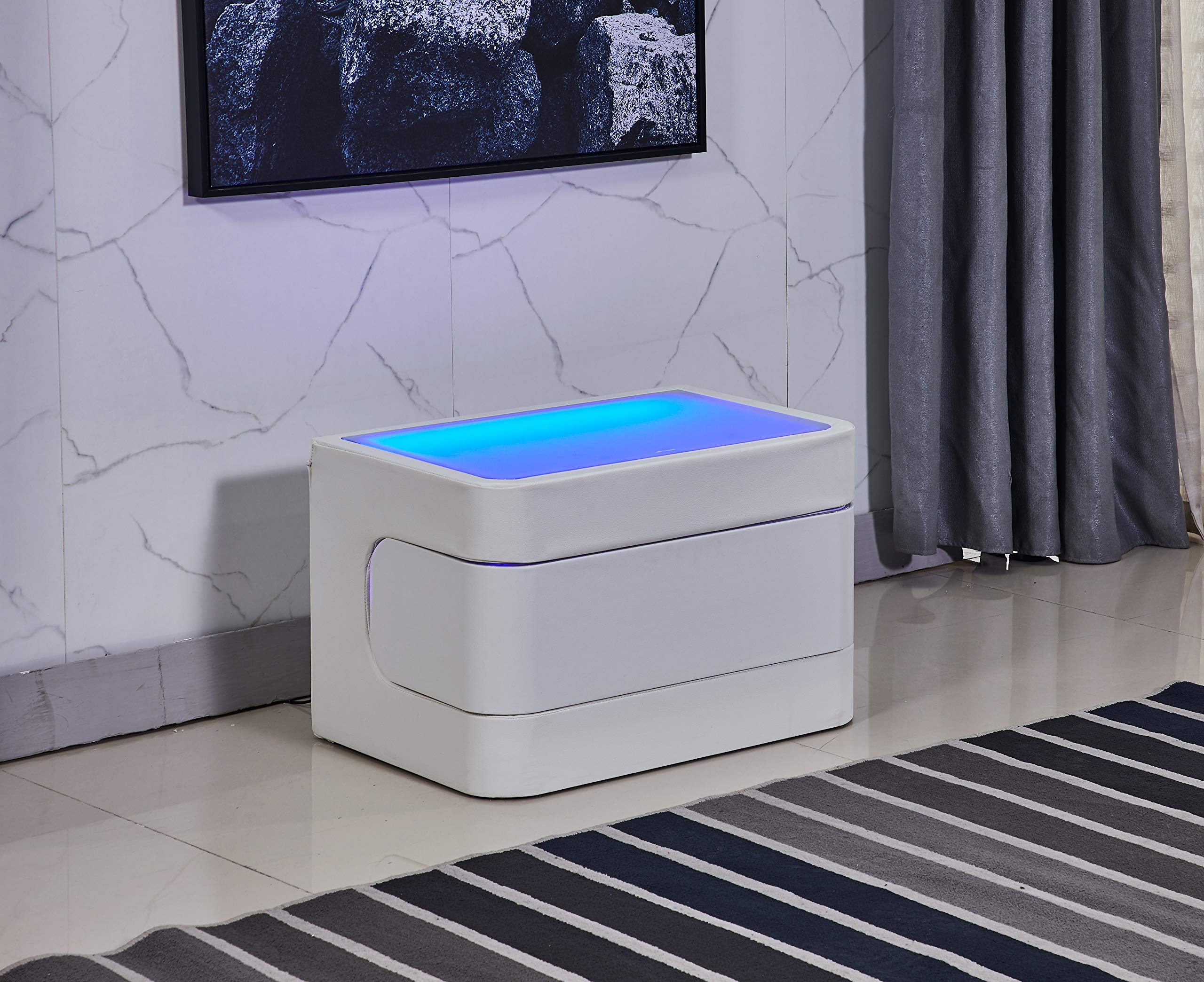 Modern White LED Nightstand with Glass Top and Spacious Drawer - Touch Control Bedside Table for Bedroom, Living Room, or Office